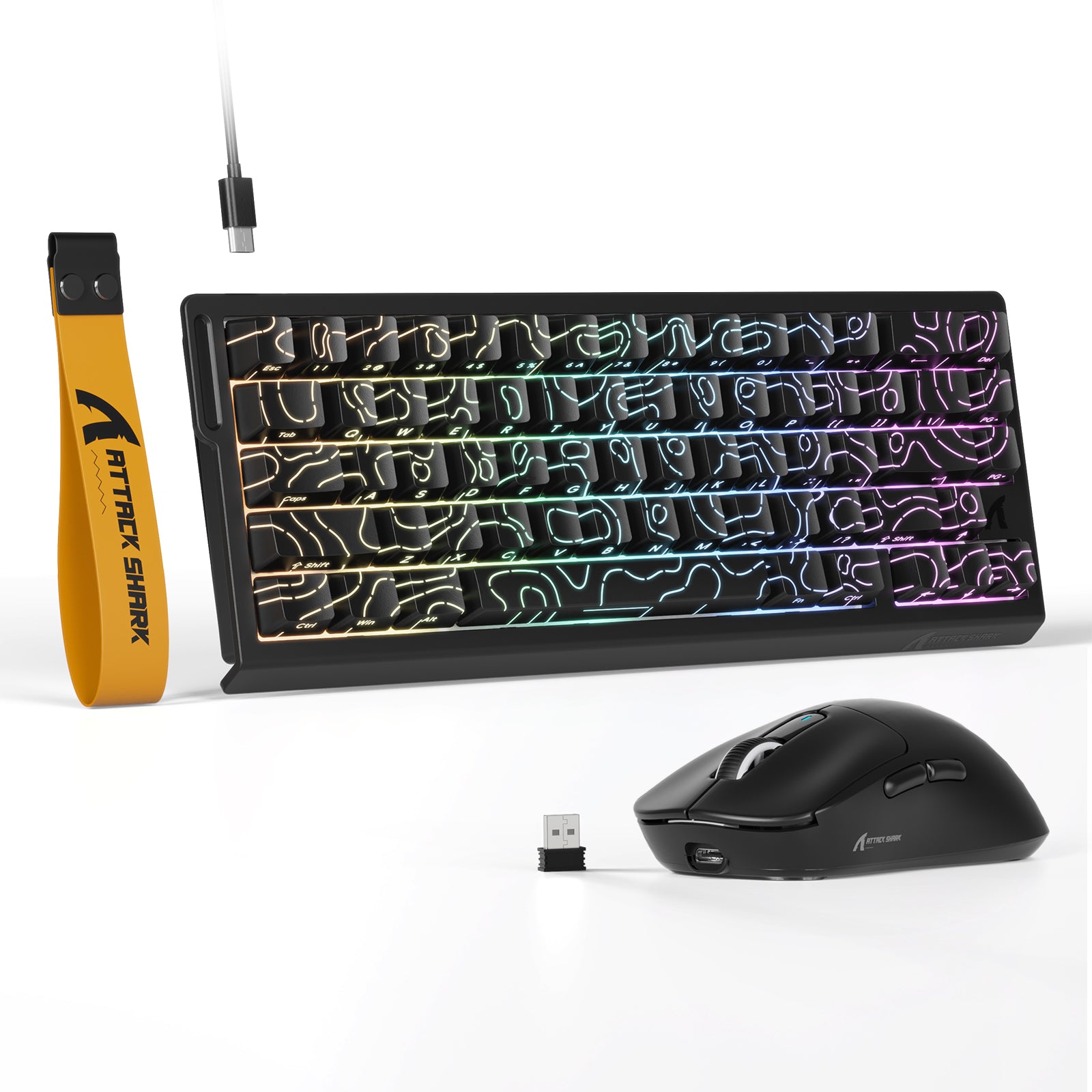 ATTACK SHARK X68HE keyboard and X3 mouse set. Black, RGB, 60% keyboard, wireless mouse combo for gaming.