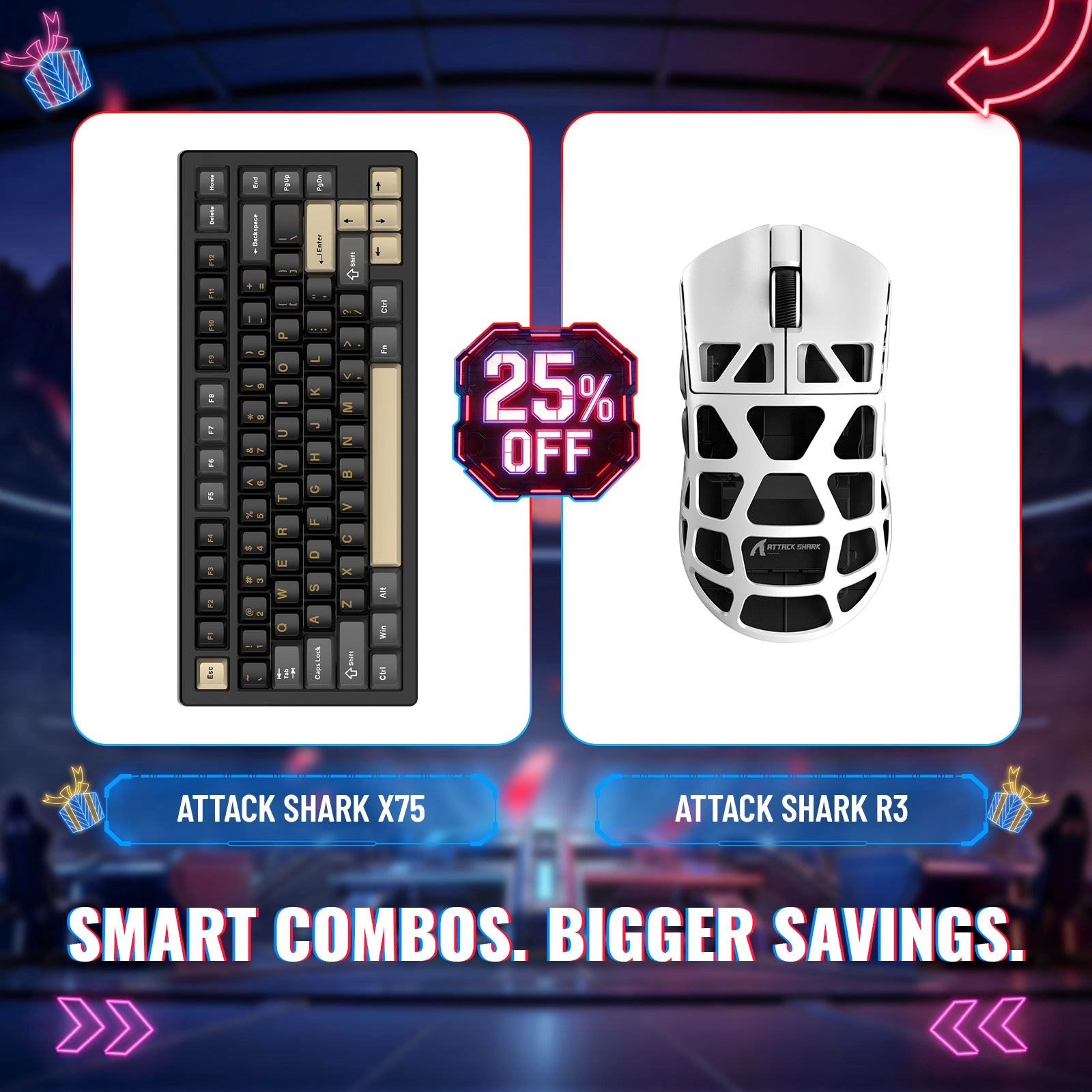 ATTACK SHARK X75 フルアルミニウムキーボード + R3 マグネシウム合金 ゲーミングマウス バンドル