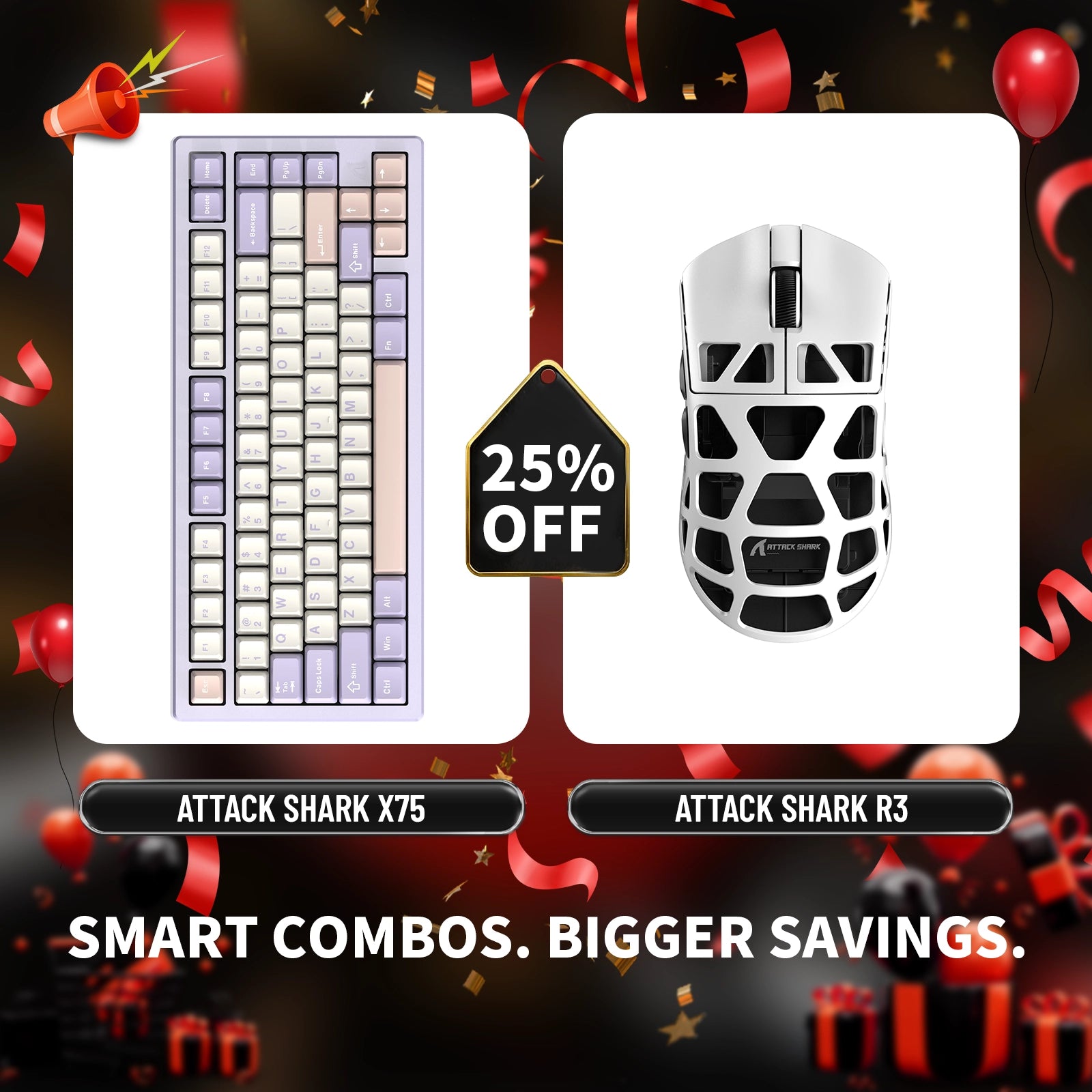 ATTACK SHARK X75 フルアルミニウムキーボード + R3 マグネシウム合金ゲーミングマウスバンドル