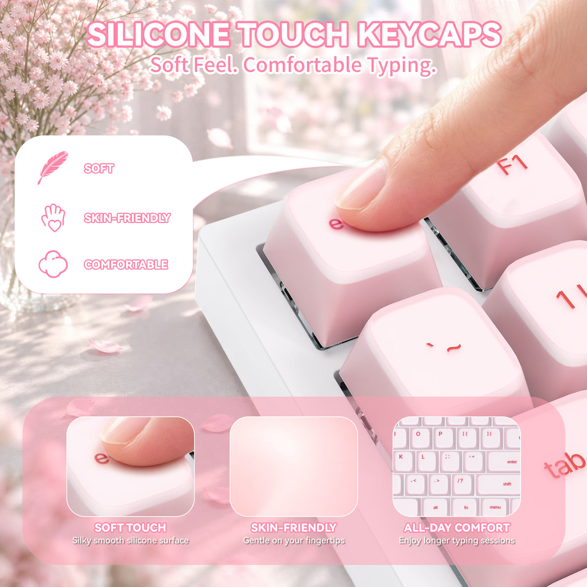 ATTACK SHARK SK01 113キー シリコンキーキャップセット、Cherryプロファイル、ANSI、ピンク