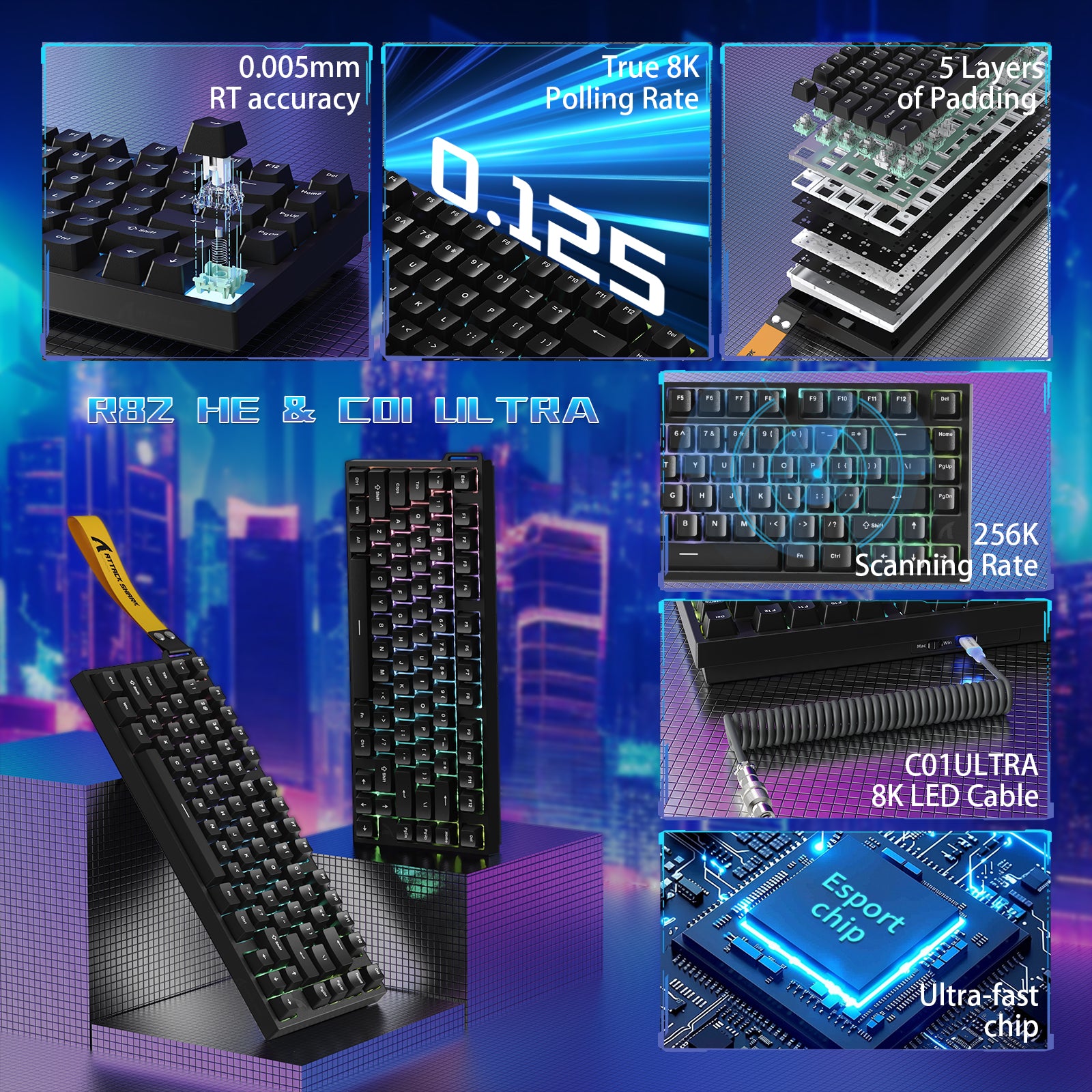 ATTACK SHARK R82 HE 有線75%ゲーミングキーボード C01ULTRA LEDケーブル付き
