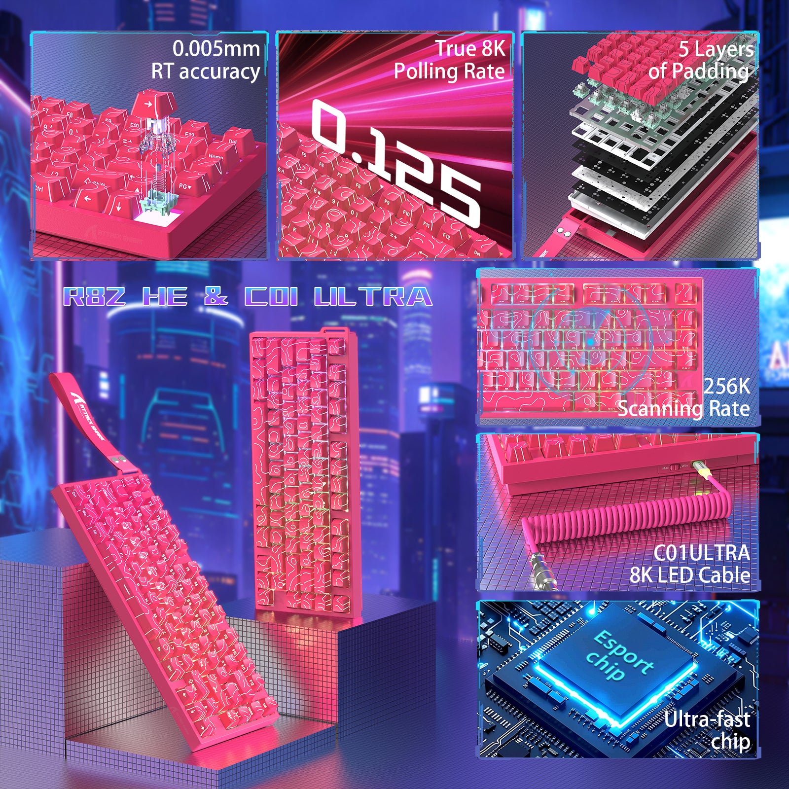 ATTACK SHARK R82 HE 有線75%ゲーミングキーボード C01ULTRA LEDケーブル付き