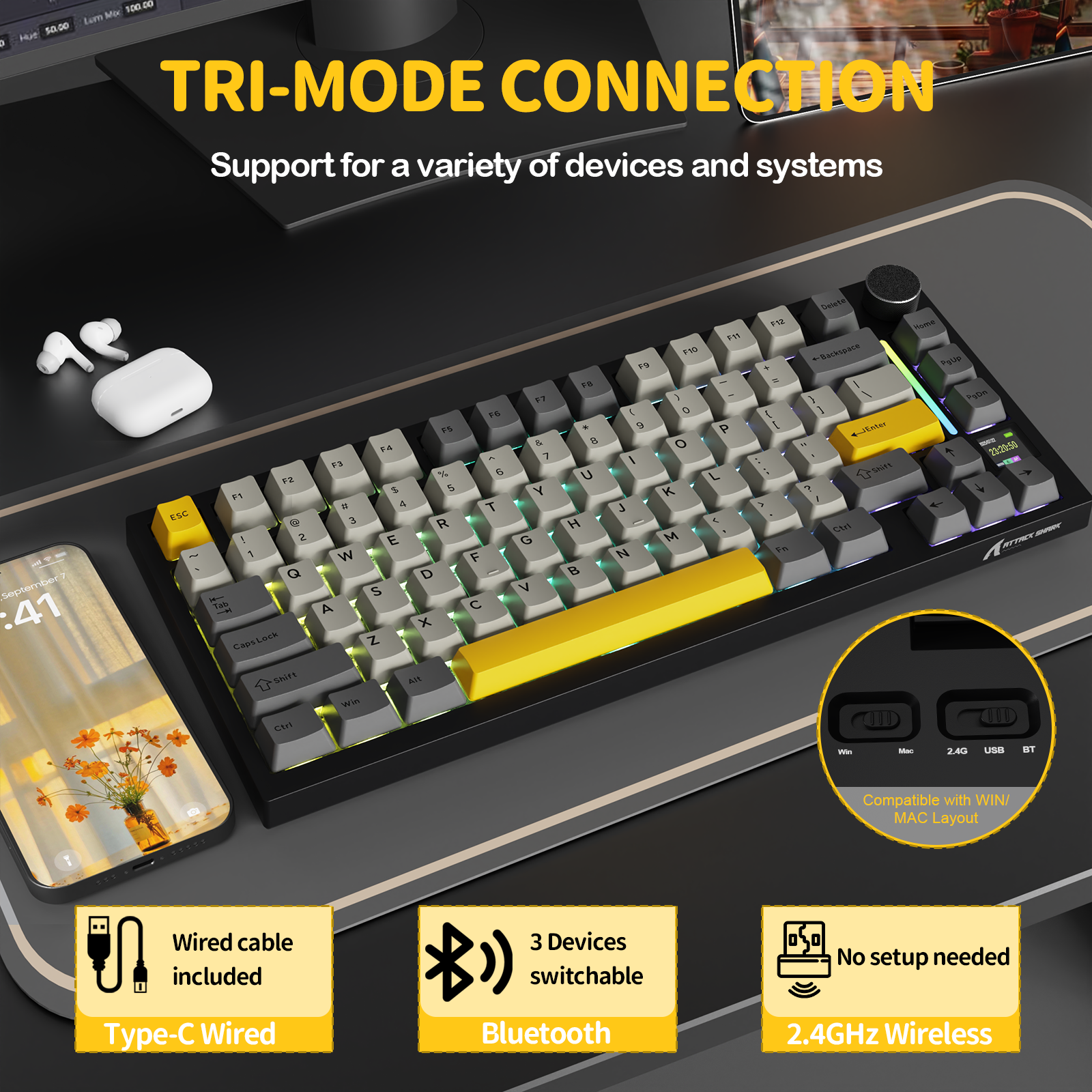 ATTACK SHARK X820Ultra トライモードガスケットメカニカルキーボード