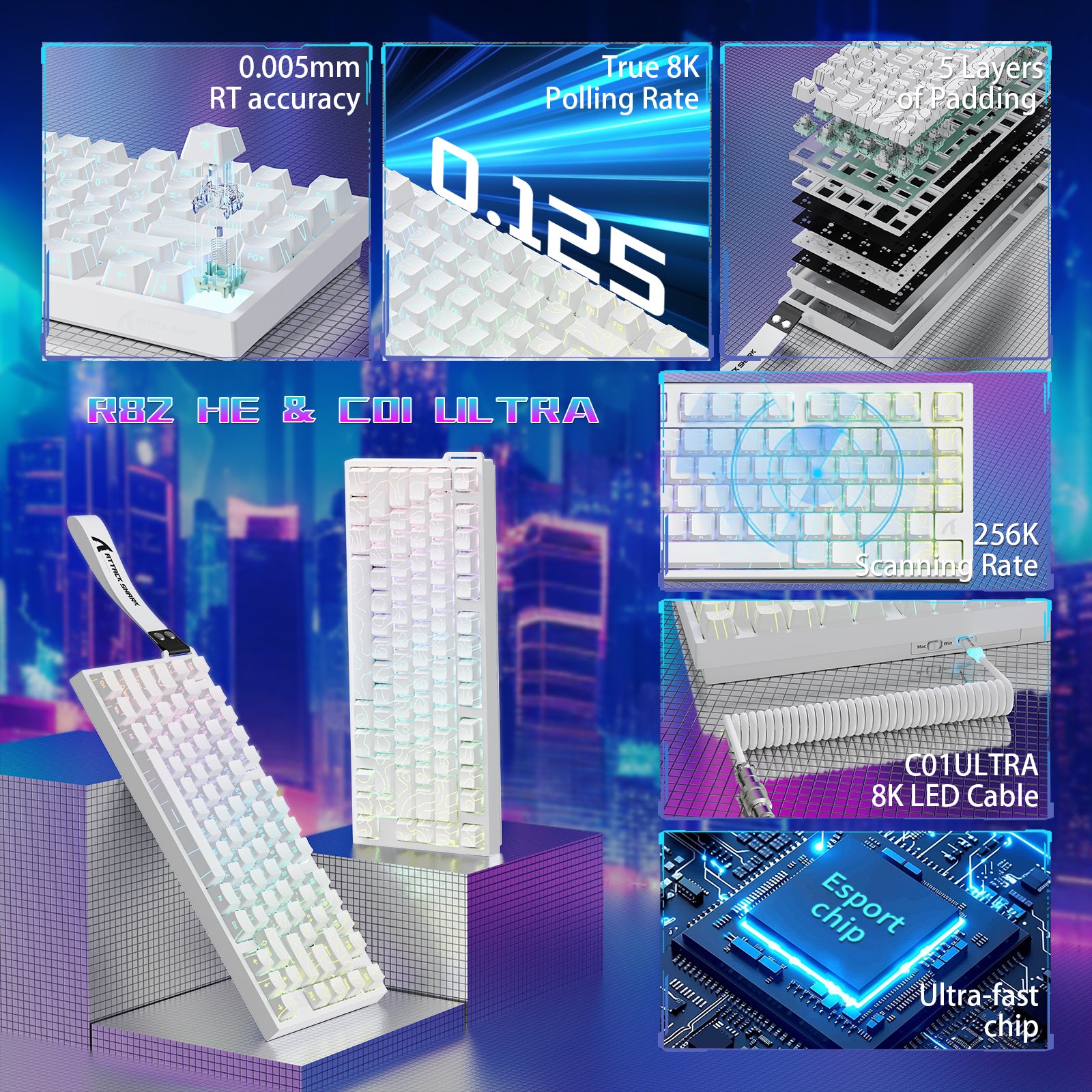 ATTACK SHARK R82 HE 有線75%ゲーミングキーボード C01ULTRA LEDケーブル付き