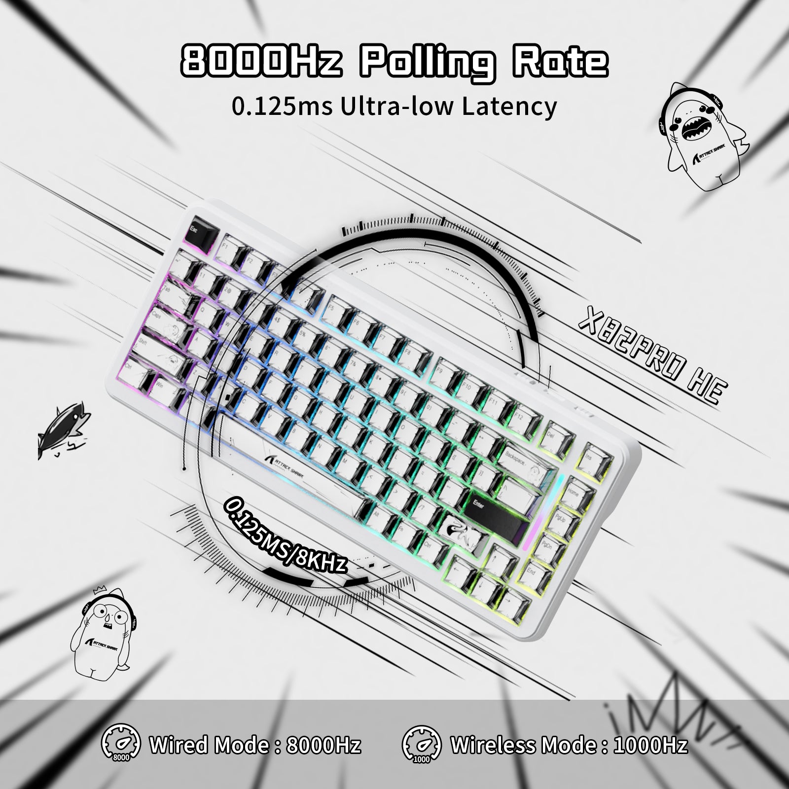 ATTACK SHARK X82PRO HE Wireless Gaming Keyboard with 8000Hz Polling Rate and 0.125ms Ultra-low Latency