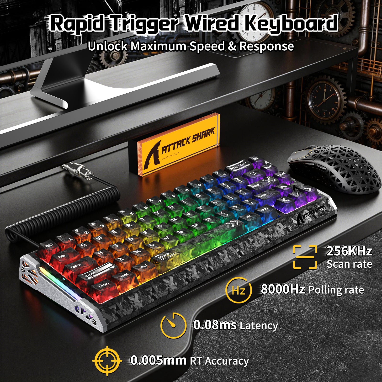 ATTACK SHARK R68 HE & R5 ULTRA カーボンファイバー ゲーミングバンドル C01 ULTRA コイルケーブル付き