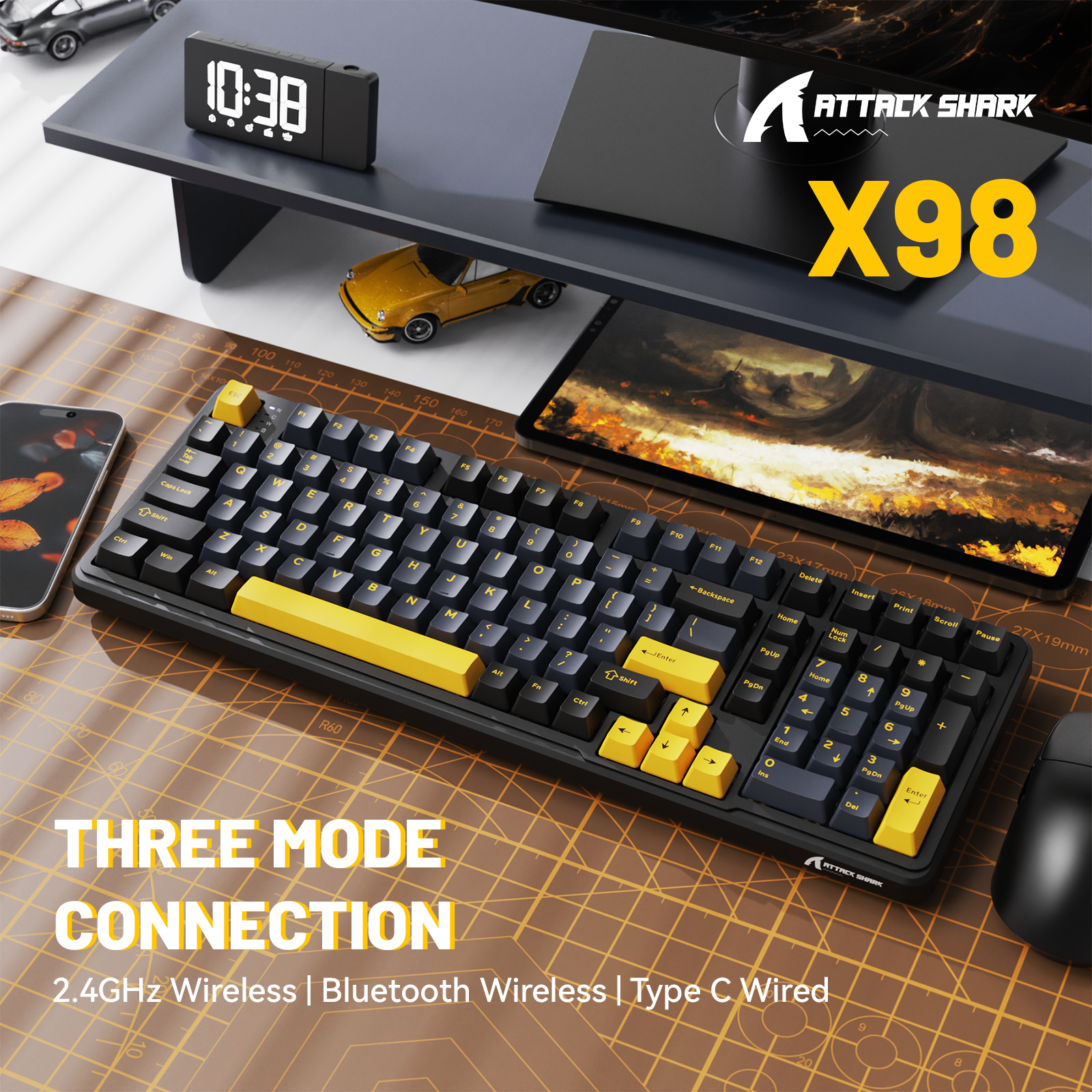 ATTACK SHARK X98 フルサイズ ワイヤレス メカニカルキーボード
