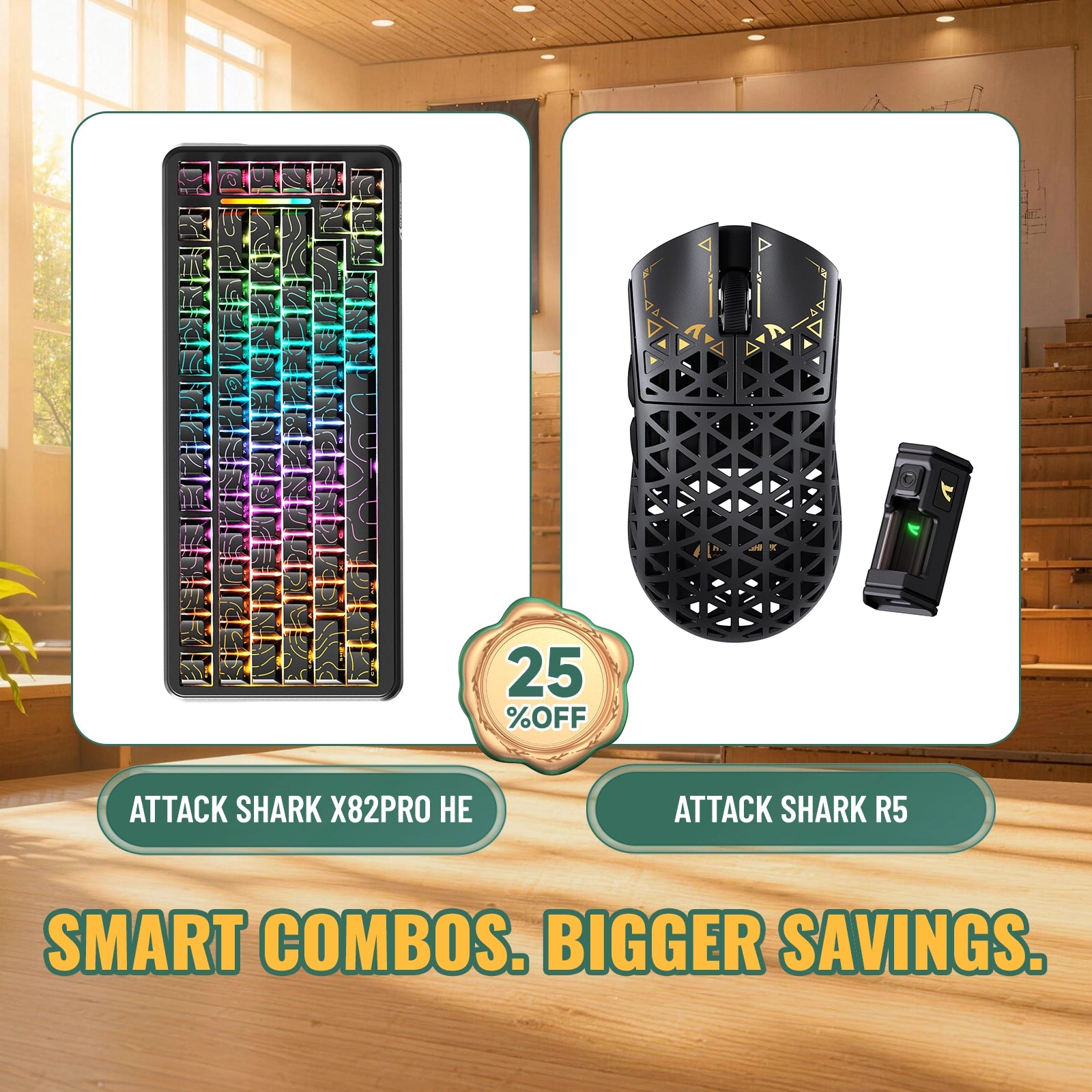 ATTACK SHARK X82PRO HE ラピッドトリガーキーボード + R5 カーボンファイバーワイヤレスゲーミングマウス バンドル