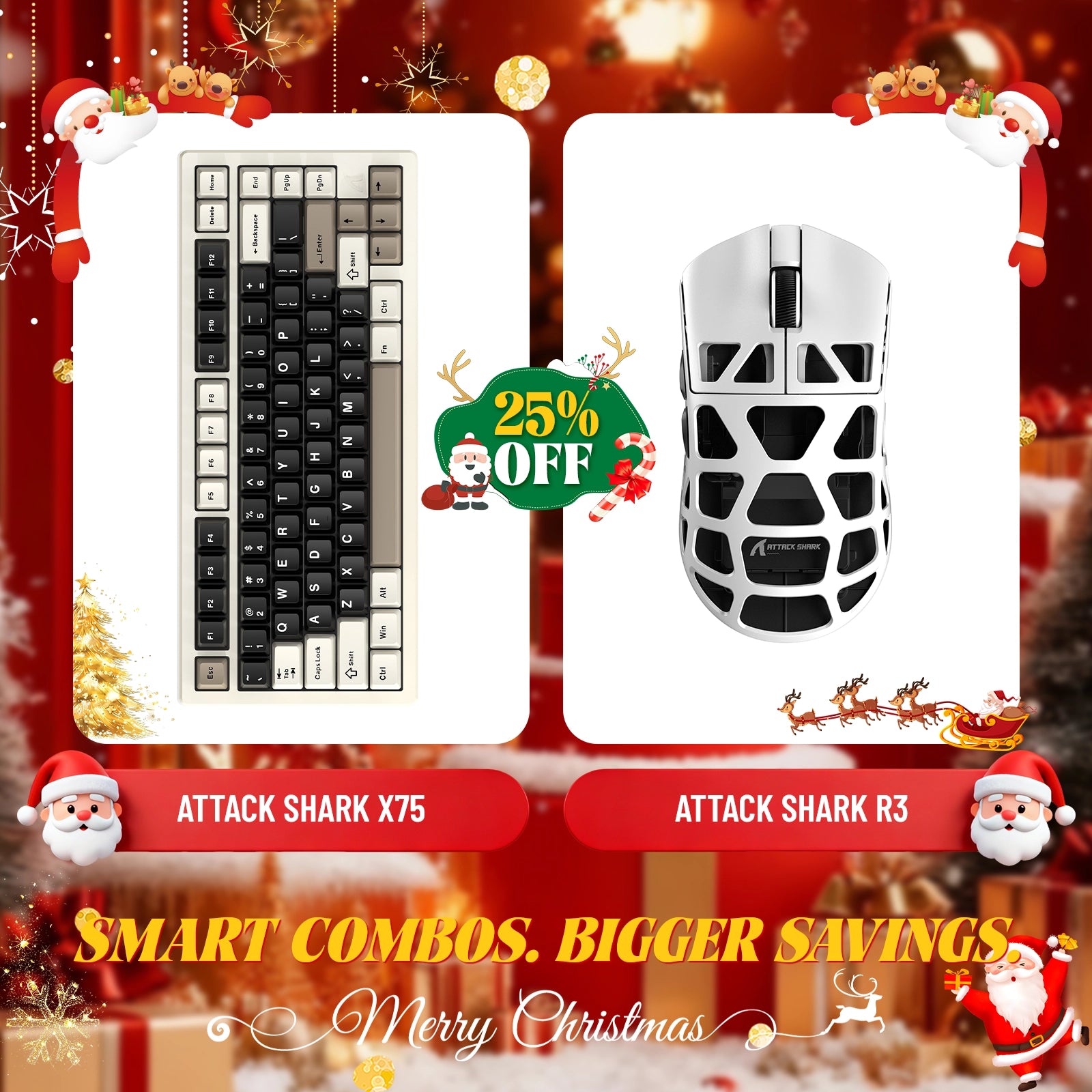 ATTACK SHARK X75 フルアルミニウムキーボード + R3 マグネシウム合金ゲーミングマウスバンドル