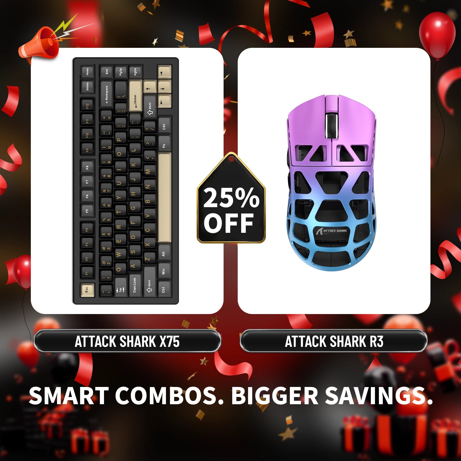ATTACK SHARK X75 フルアルミニウムキーボード + R3 マグネシウム合金ゲーミングマウスバンドル