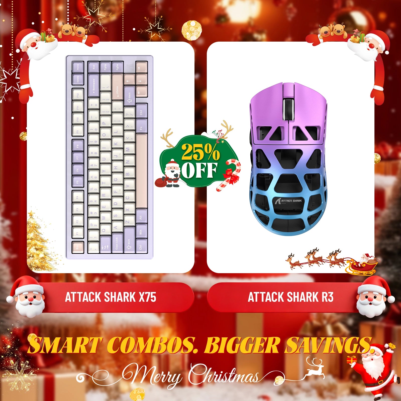 ATTACK SHARK X75 フルアルミニウムキーボード + R3 マグネシウム合金ゲーミングマウスバンドル