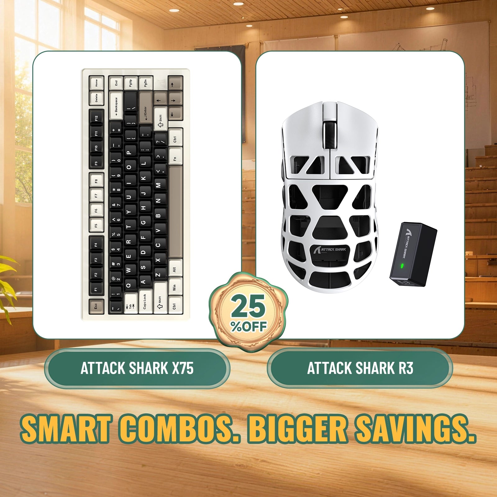 ATTACK SHARK X75 フルアルミニウムキーボード + R3 マグネシウム合金ゲーミングマウス バンドル
