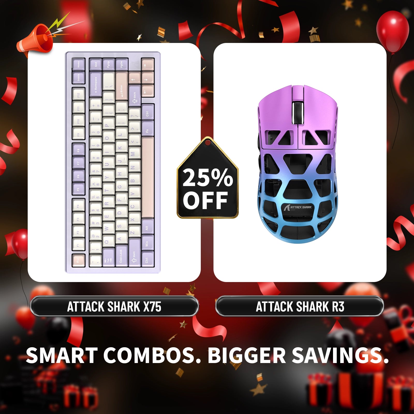 ATTACK SHARK X75 フルアルミニウムキーボード + R3 マグネシウム合金ゲーミングマウスバンドル