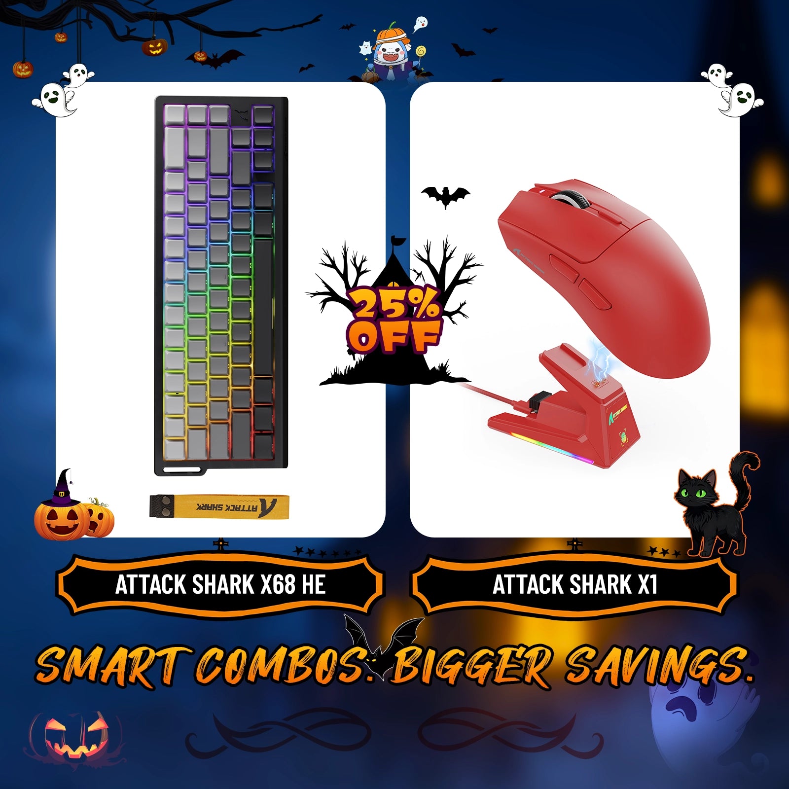 ATTACK SHARK X68HE ラピッドトリガーキーボード + X1 ワイヤレスゲーミングマウスバンドル