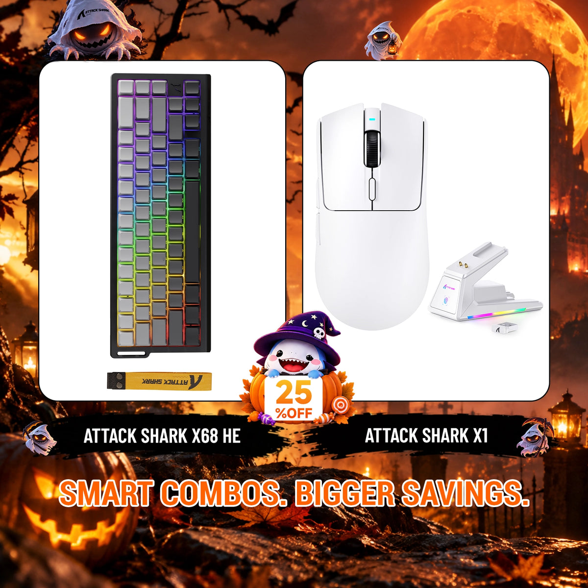 ATTACK SHARK X68HE ラピッドトリガーキーボード + X1 ワイヤレスゲーミングマウス バンドル