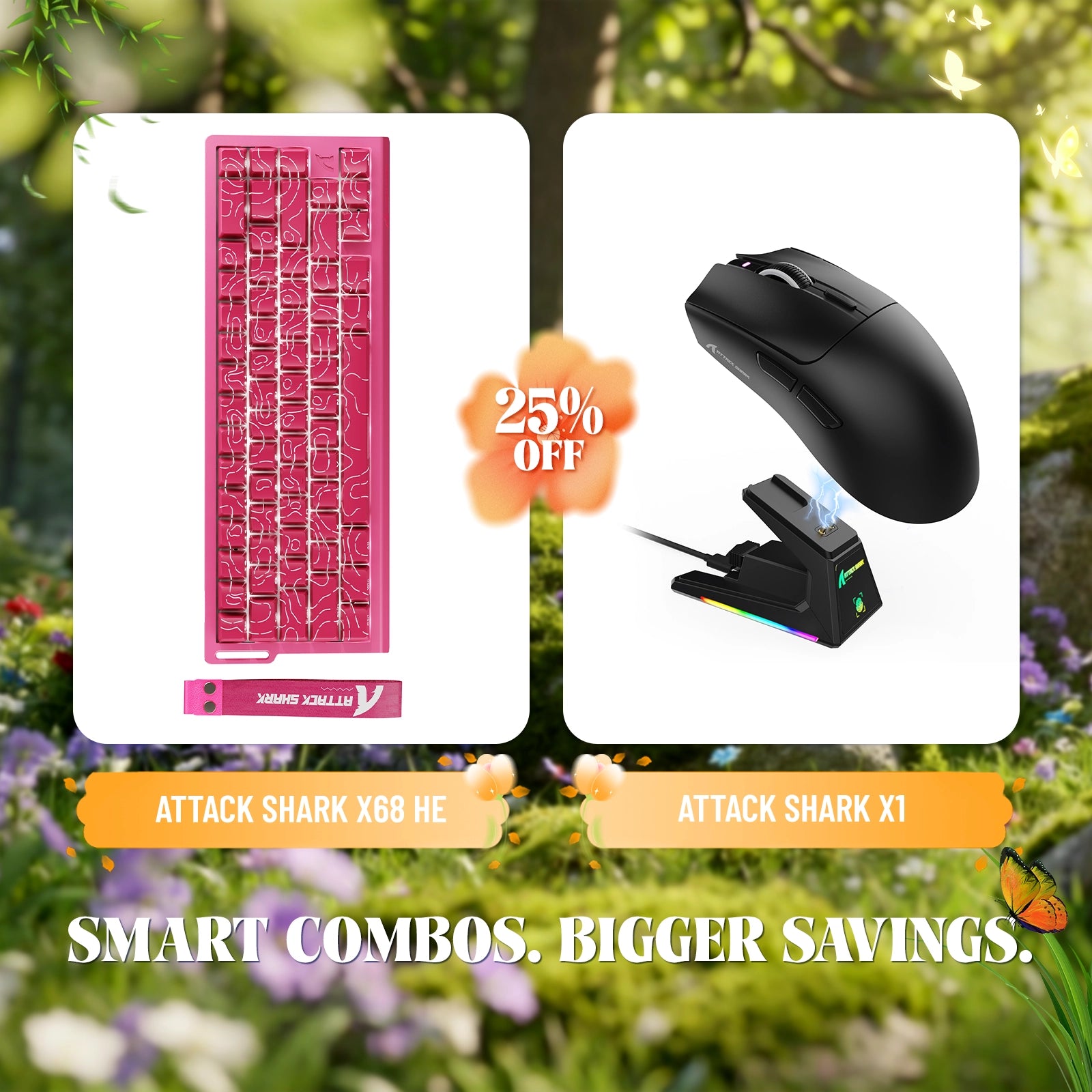 ATTACK SHARK X68HE ラピッドトリガーキーボード + X1 ワイヤレスゲーミングマウスバンドル