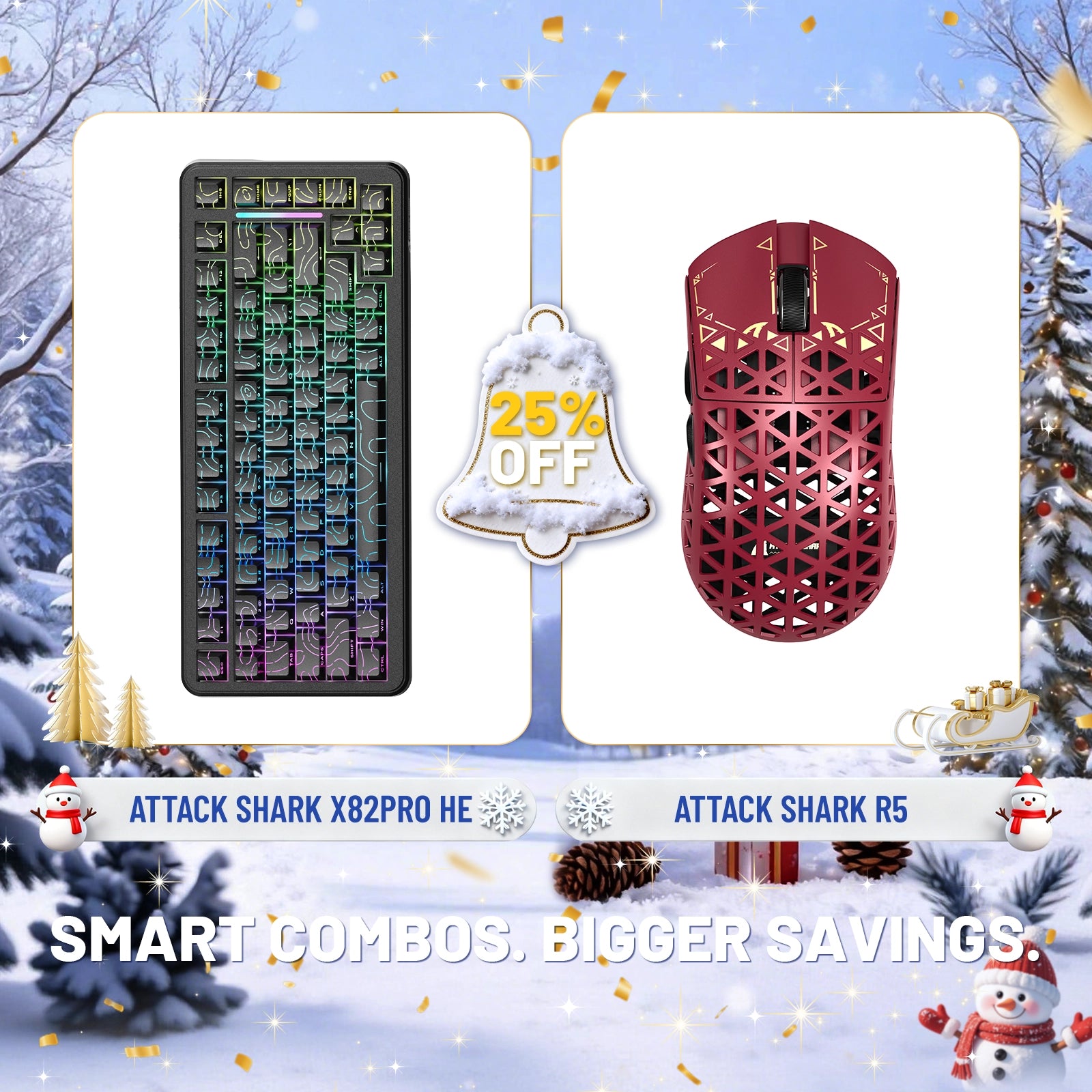 ATTACK SHARK X82PRO HE ラピッドトリガーキーボード + R5 カーボンファイバーワイヤレスゲーミングマウスバンドル