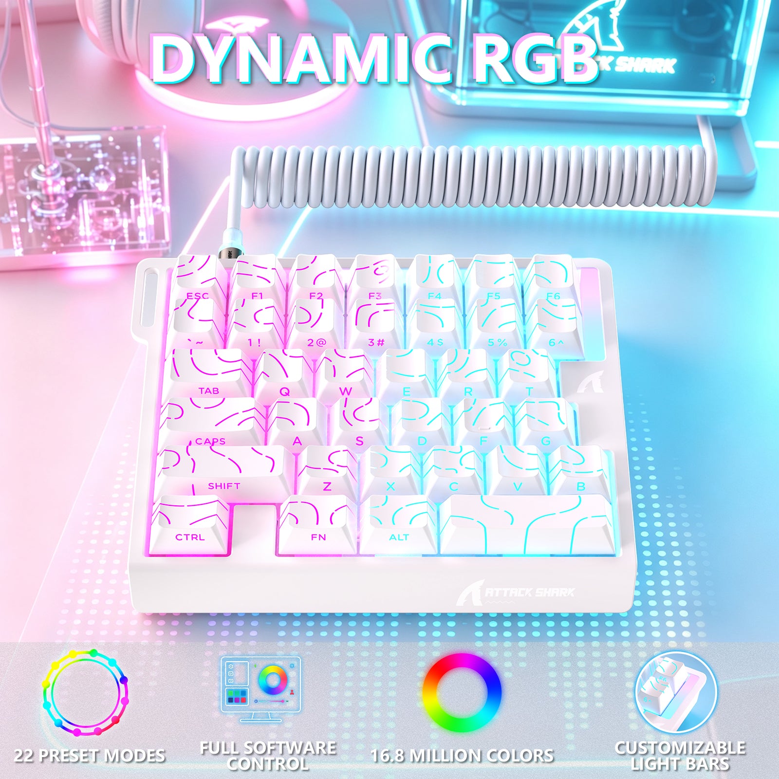 ATTACK SHARK M36 HE 片手用マグネティックスイッチキーボード&C01 ULTRA LED アビエーターケーブル