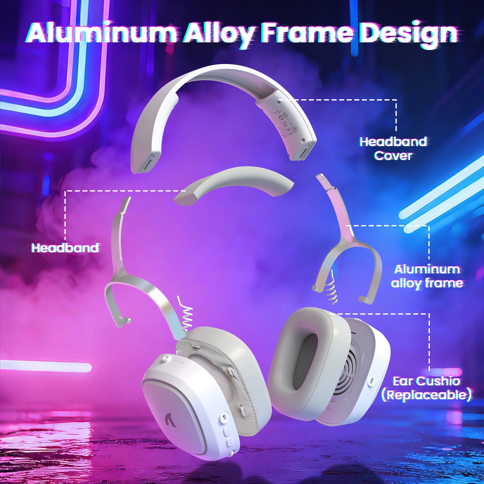 ATTACK SHARK G800 Wireless Gaming Headset with aluminum alloy frame and replaceable ear cushions.