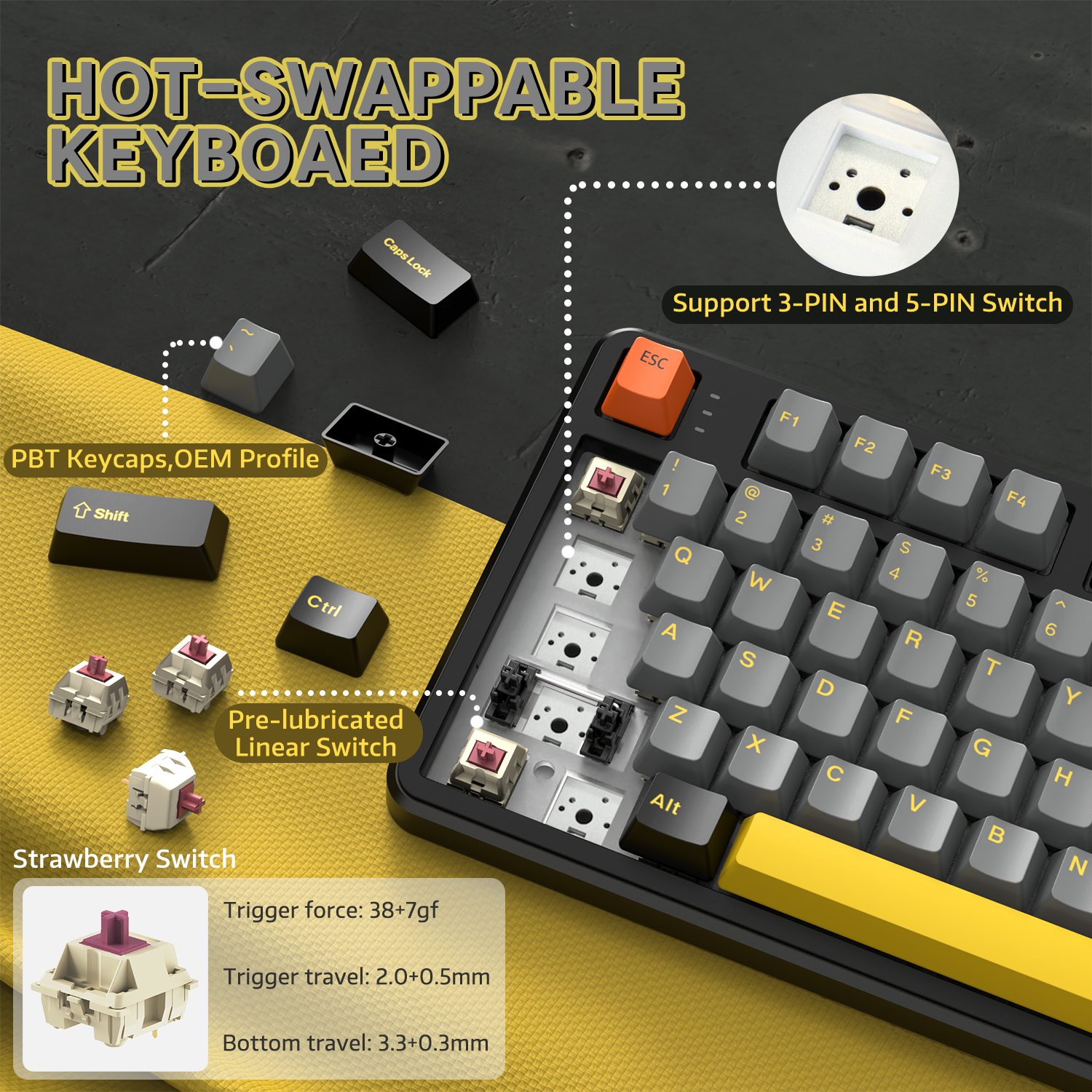 ATTACK SHARK X87 3モード ガスケット メカニカル キーボード