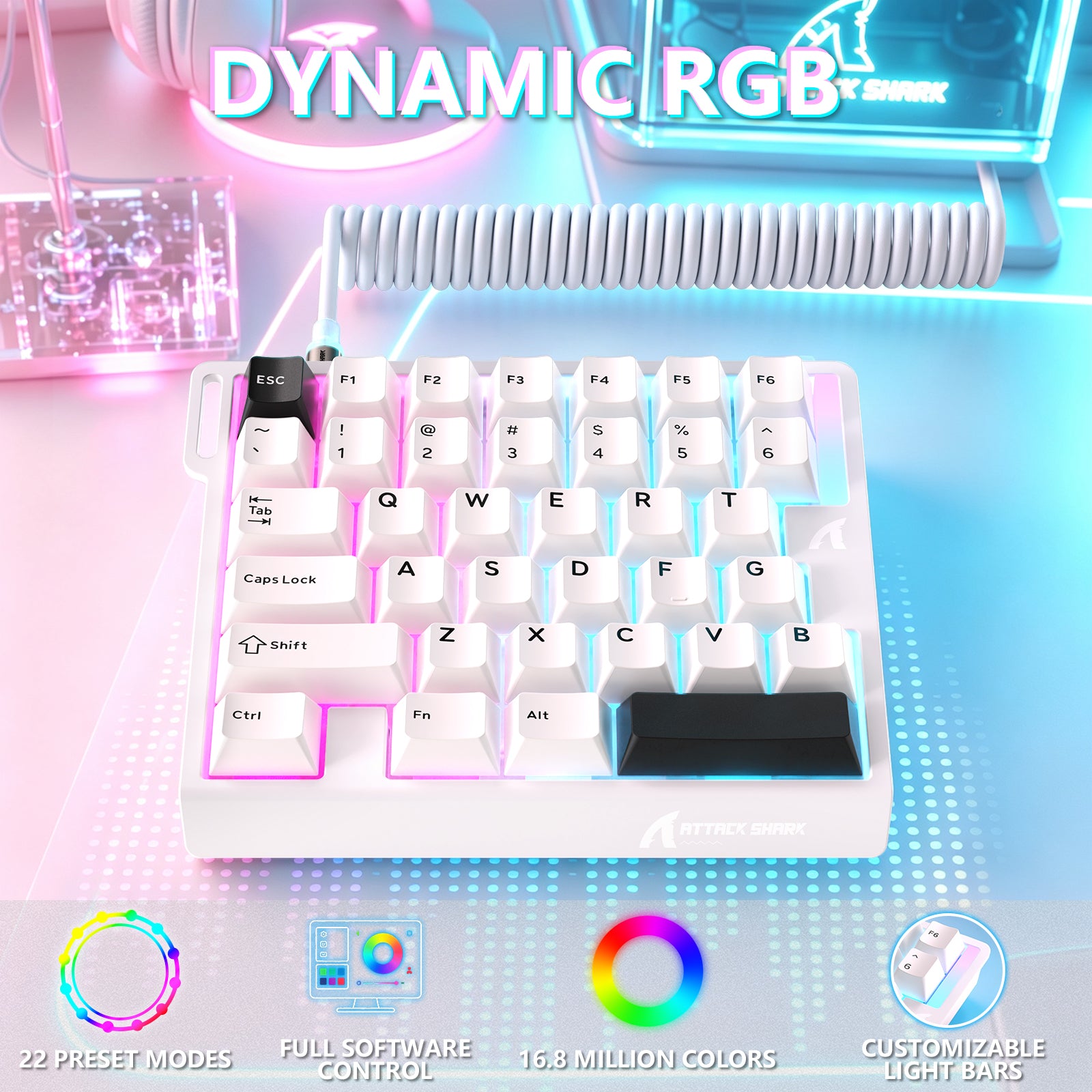 ATTACK SHARK M36 HE 片手用マグネティックスイッチキーボード&C01 ULTRA LED アビエーターケーブル