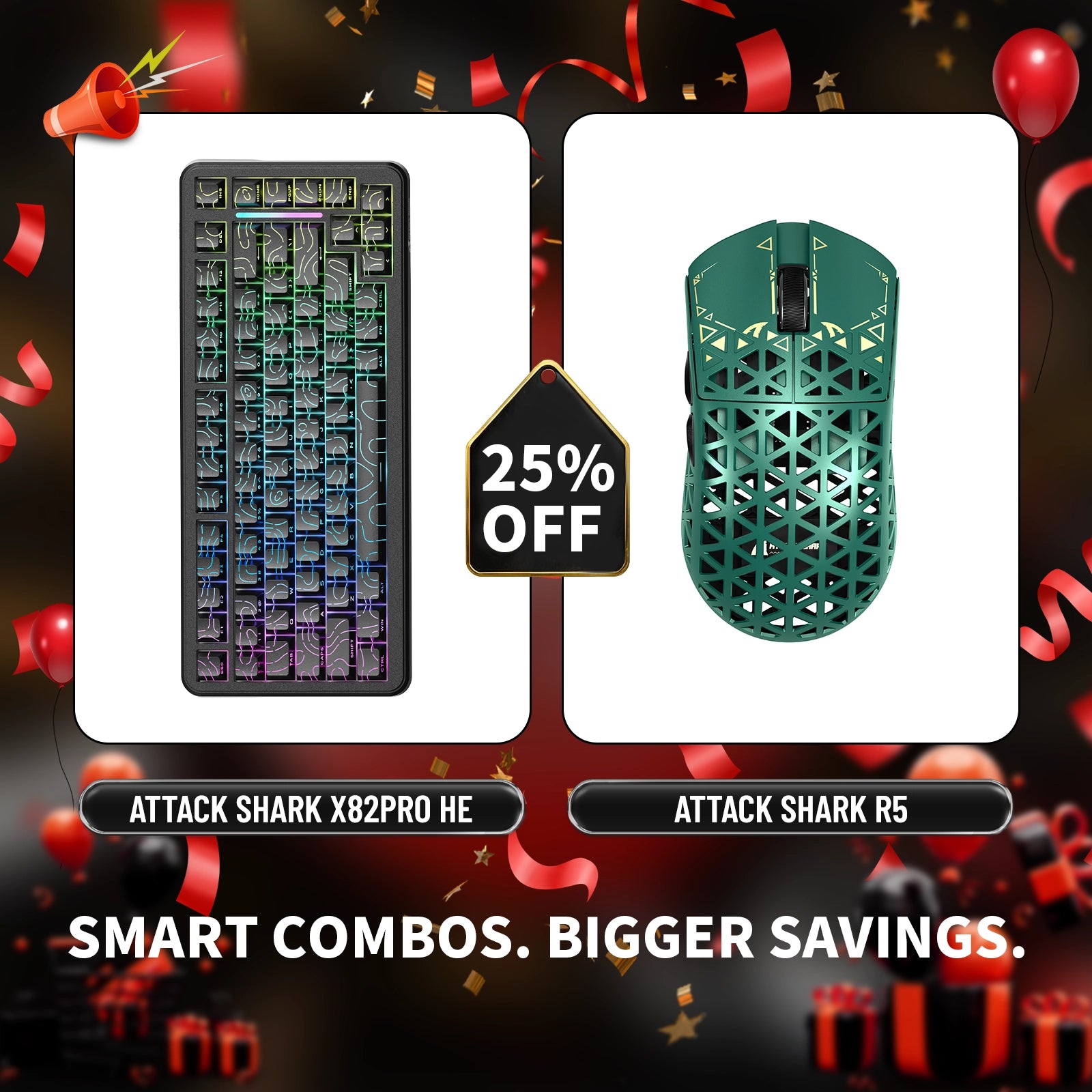 ATTACK SHARK X82PRO HE ラピッドトリガーキーボード + R5 カーボンファイバーワイヤレスゲーミングマウスバンドル