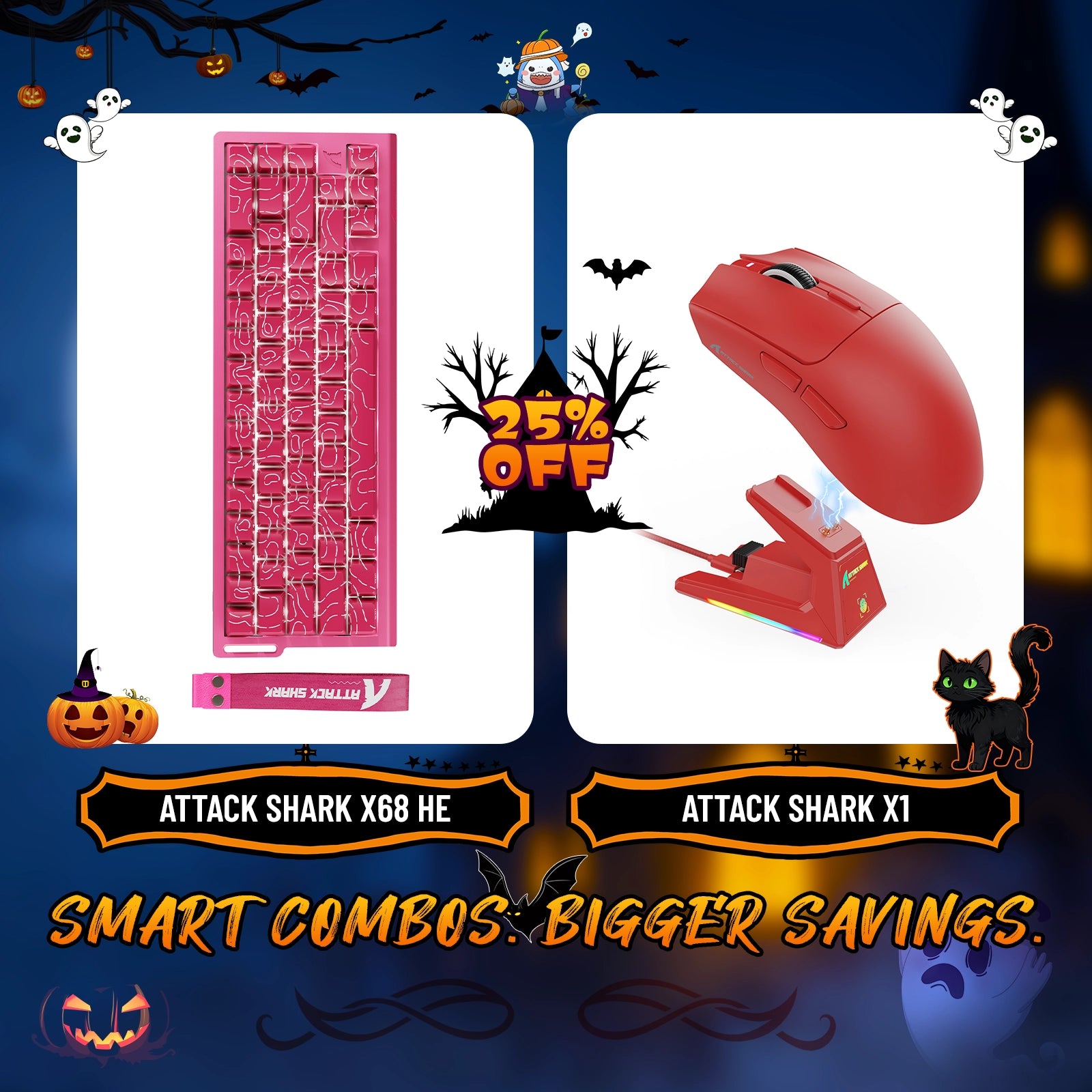 ATTACK SHARK X68HE ラピッドトリガーキーボード + X1 ワイヤレスゲーミングマウスバンドル