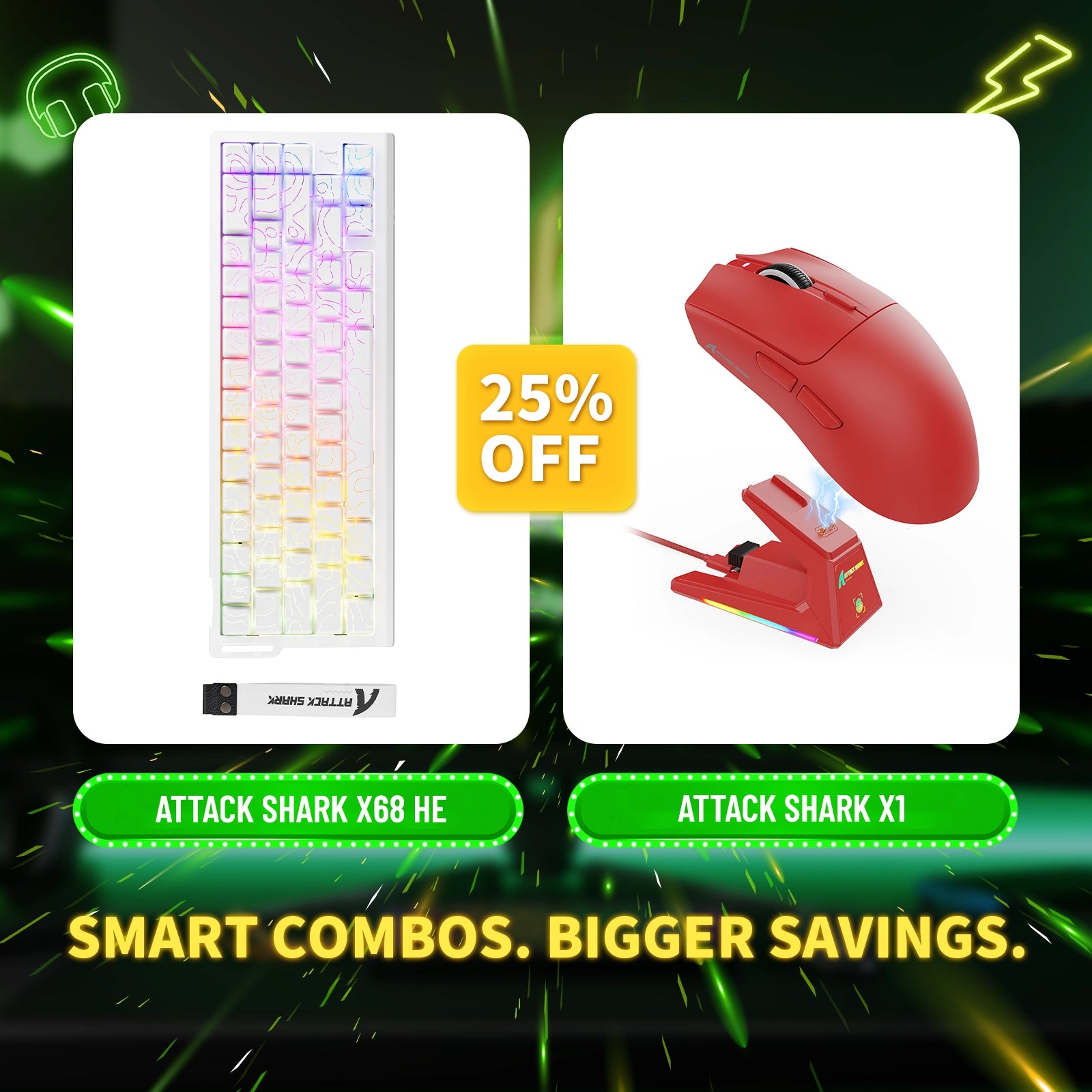 ATTACK SHARK X68HE ラピッドトリガーキーボード + X1 ワイヤレスゲーミングマウスバンドル