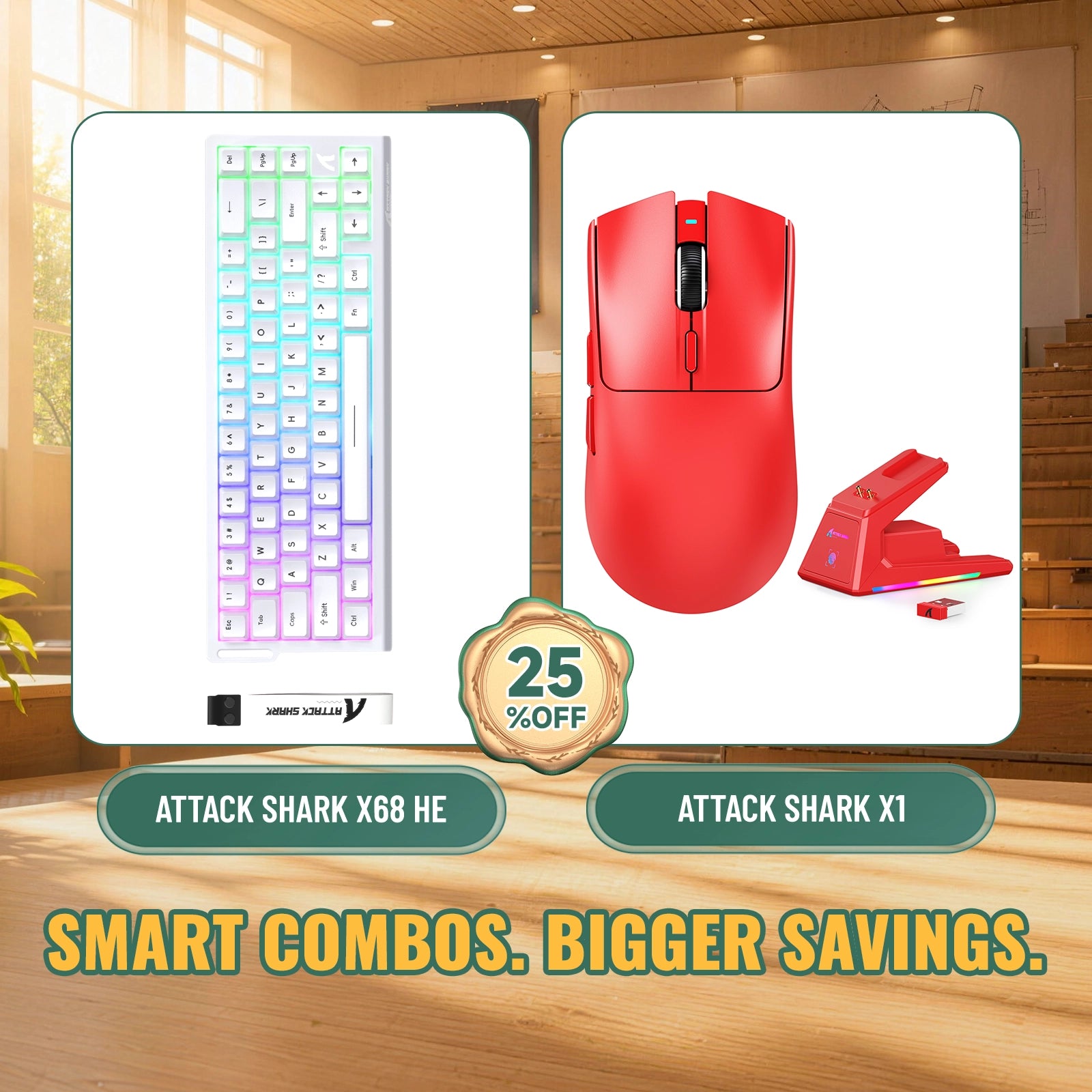 ATTACK SHARK X68HE ラピッドトリガーキーボード + X1 ワイヤレスゲーミングマウス バンドル