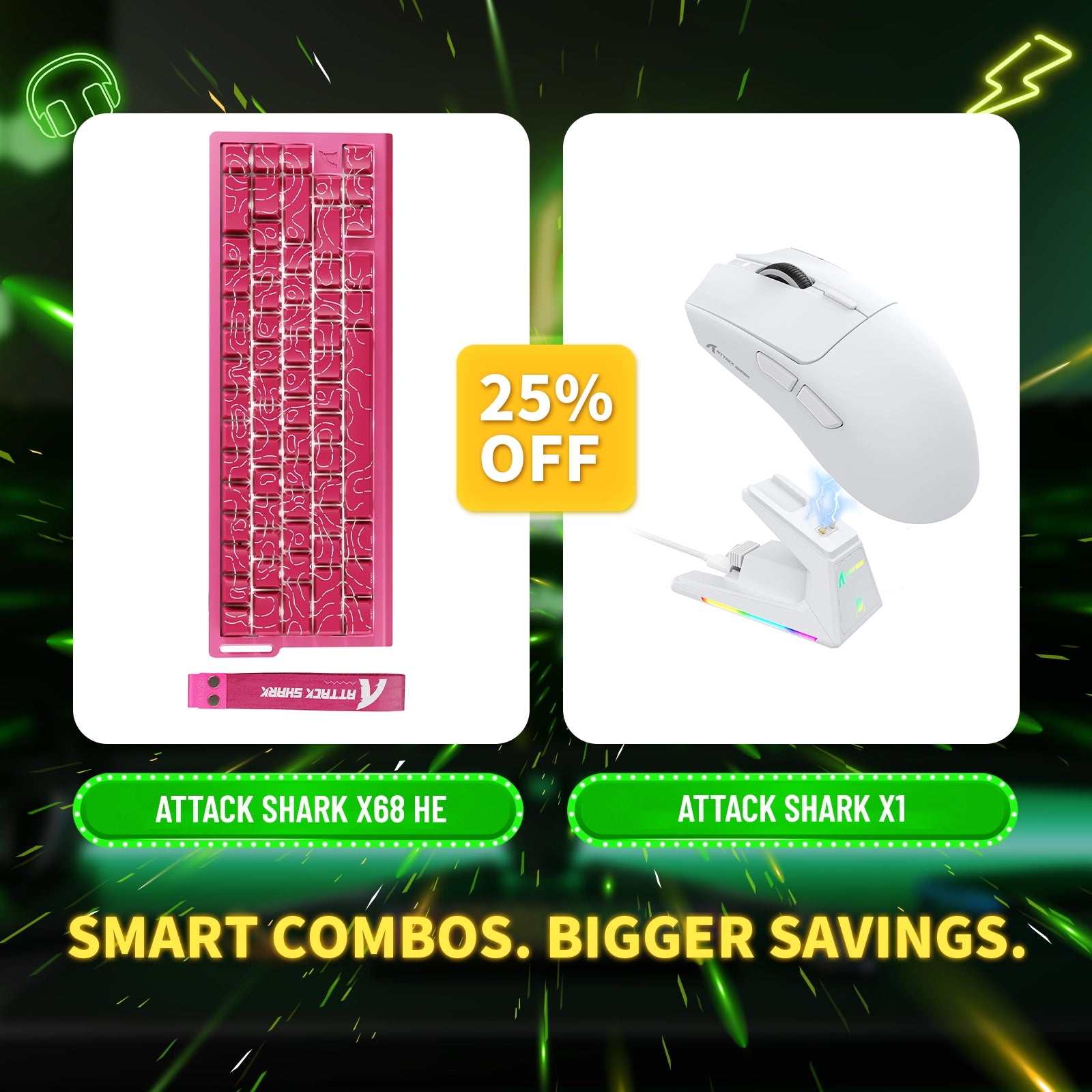 ATTACK SHARK X68HE ラピッドトリガーキーボード + X1 ワイヤレスゲーミングマウスバンドル