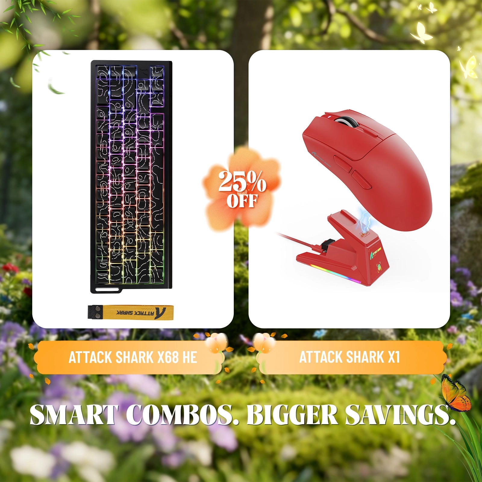ATTACK SHARK X68HE ラピッドトリガーキーボード + X1 ワイヤレスゲーミングマウスバンドル