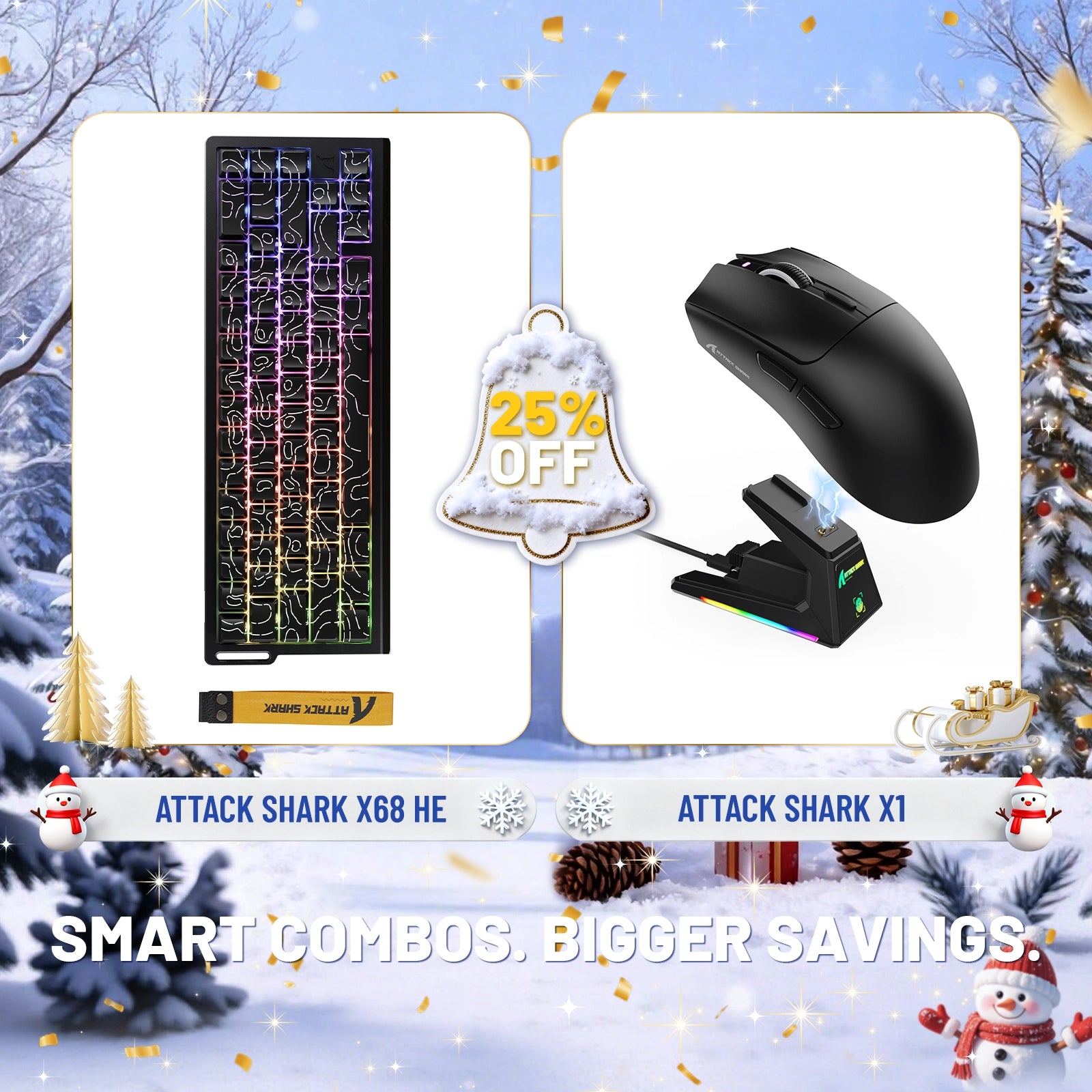 ATTACK SHARK X68HE ラピッドトリガーキーボード + X1 ワイヤレスゲーミングマウスバンドル