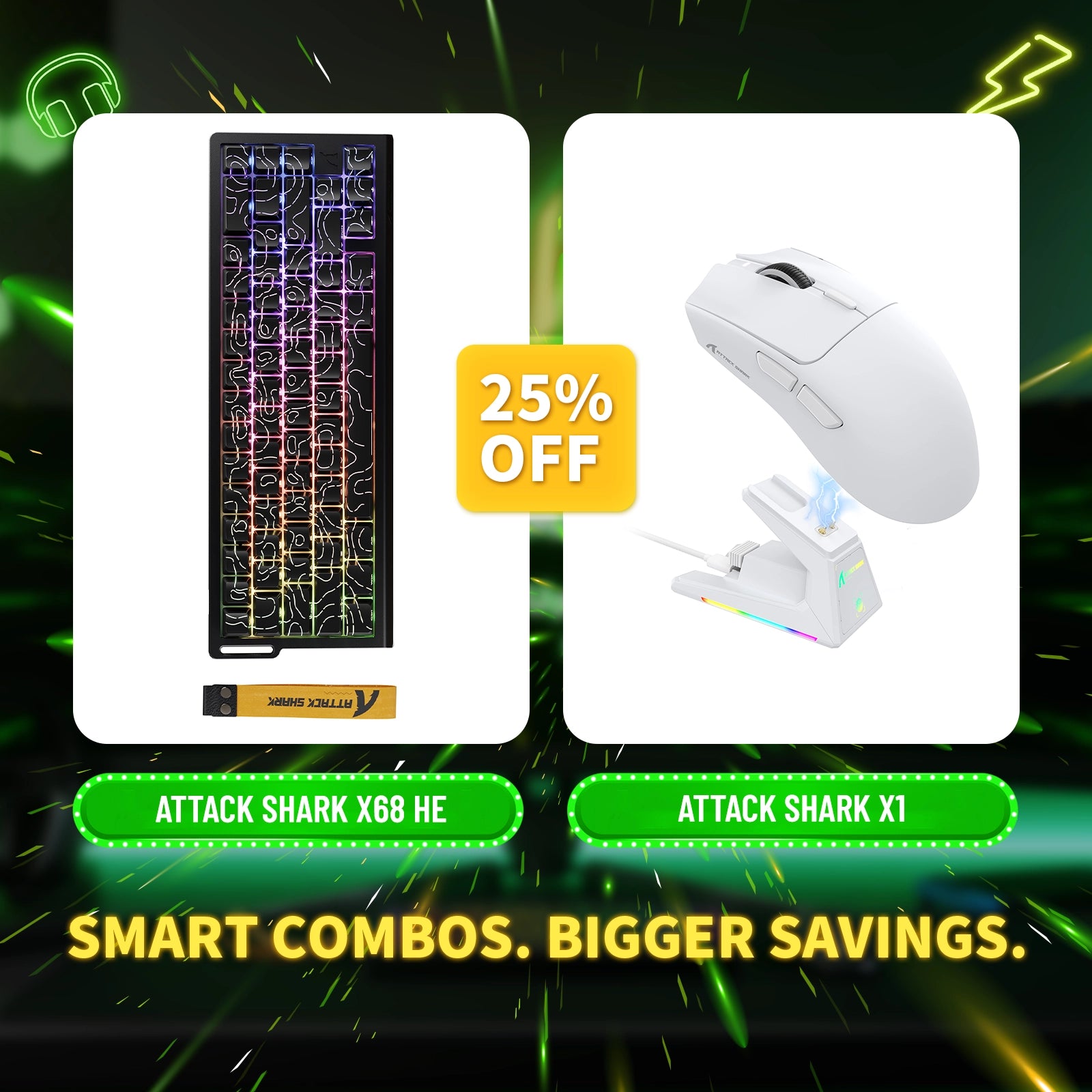 ATTACK SHARK X68HE ラピッドトリガーキーボード + X1 ワイヤレスゲーミングマウスバンドル