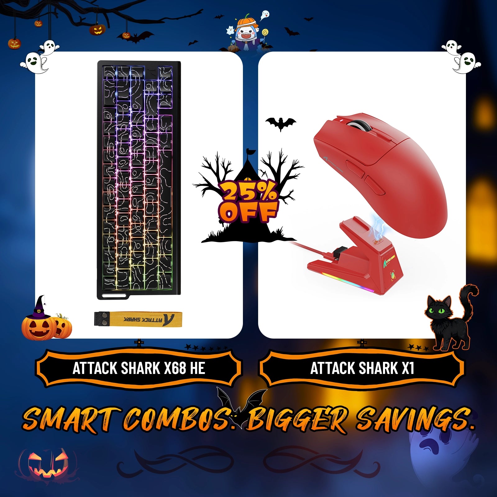 ATTACK SHARK X68HE ラピッドトリガーキーボード + X1 ワイヤレスゲーミングマウスバンドル