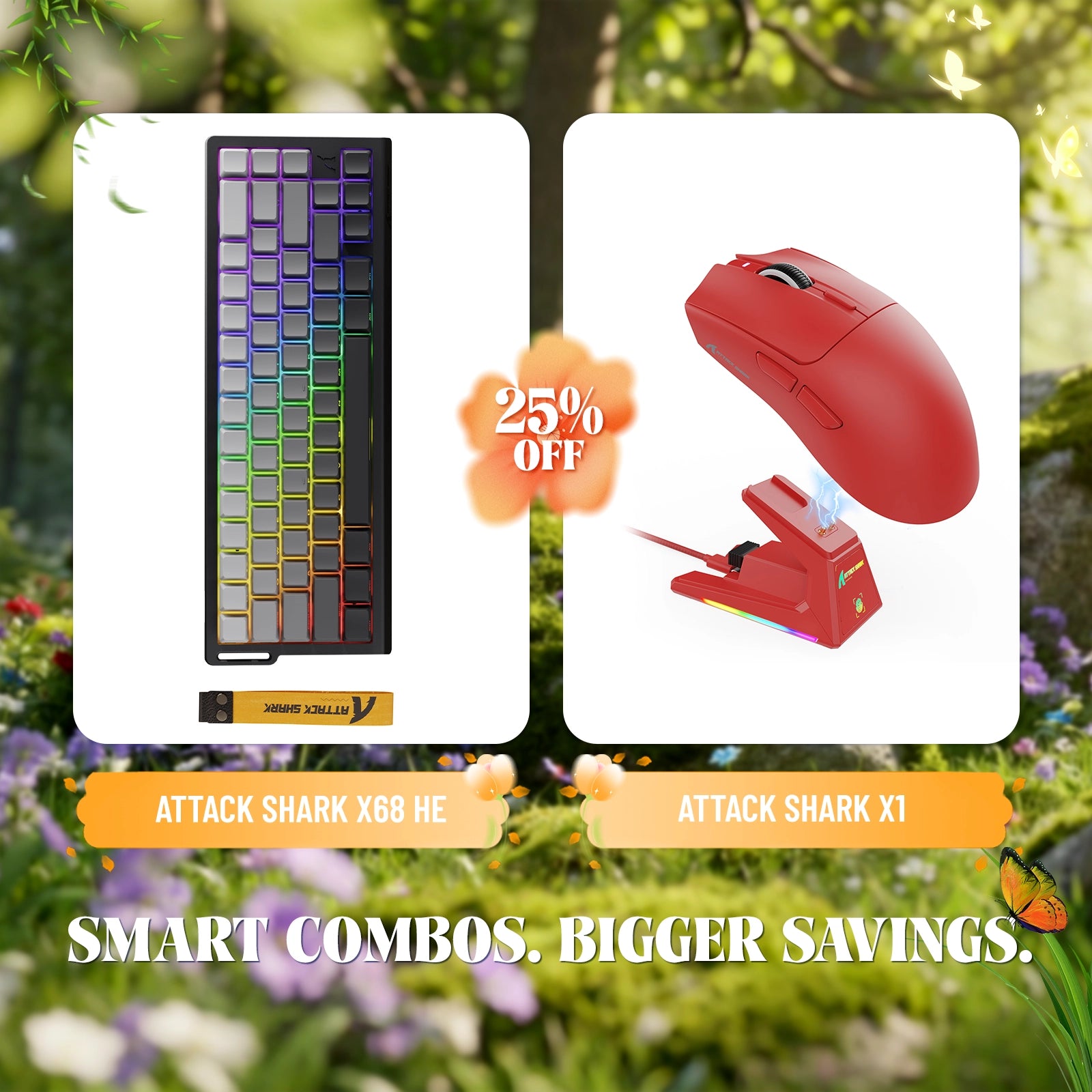 ATTACK SHARK X68HE ラピッドトリガーキーボード + X1 ワイヤレスゲーミングマウスバンドル