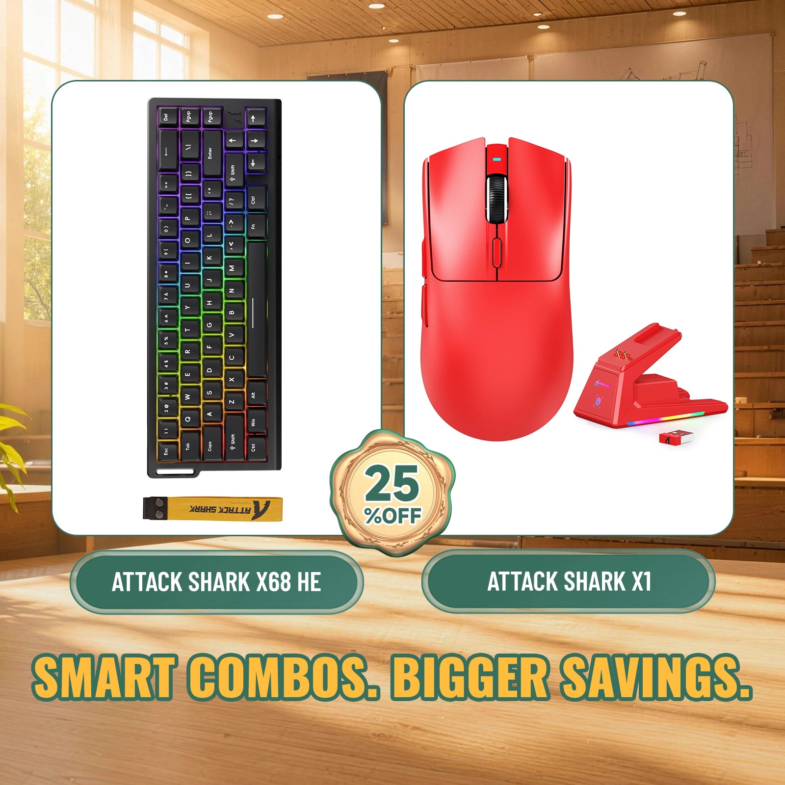 ATTACK SHARK X68HE ラピッドトリガーキーボード + X1 ワイヤレスゲーミングマウス バンドル