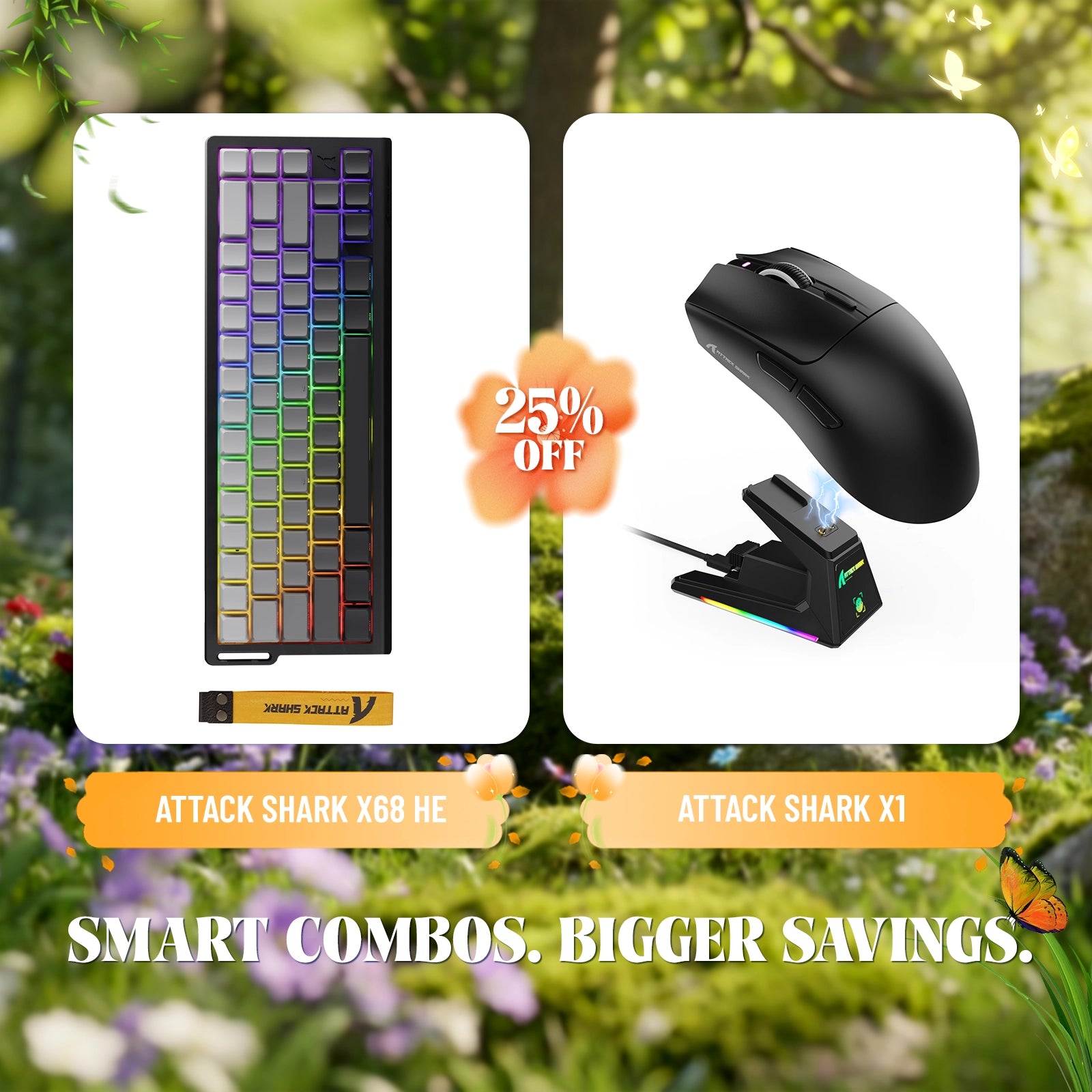 ATTACK SHARK X68HE ラピッドトリガーキーボード + X1 ワイヤレスゲーミングマウスバンドル