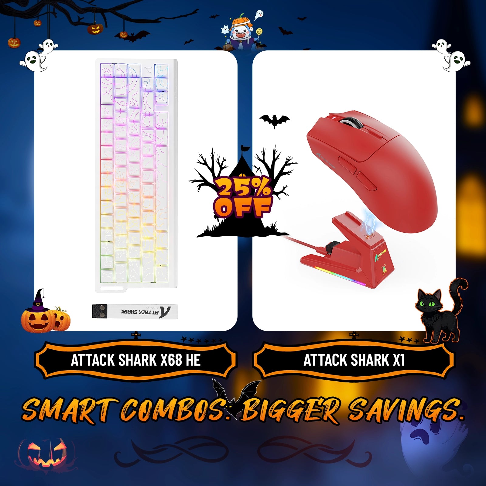 ATTACK SHARK X68HE ラピッドトリガーキーボード + X1 ワイヤレスゲーミングマウスバンドル
