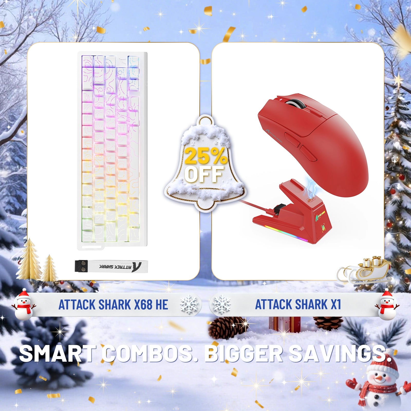 ATTACK SHARK X68HE ラピッドトリガーキーボード + X1 ワイヤレスゲーミングマウスバンドル