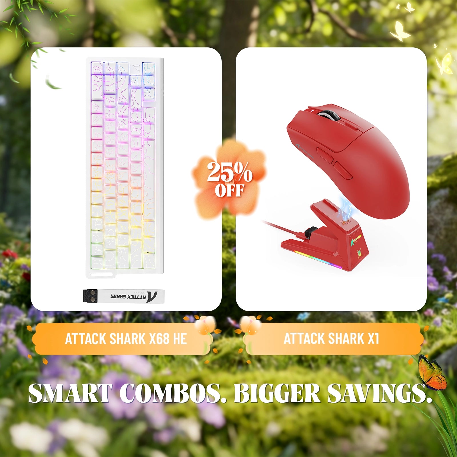 ATTACK SHARK X68HE ラピッドトリガーキーボード + X1 ワイヤレスゲーミングマウスバンドル