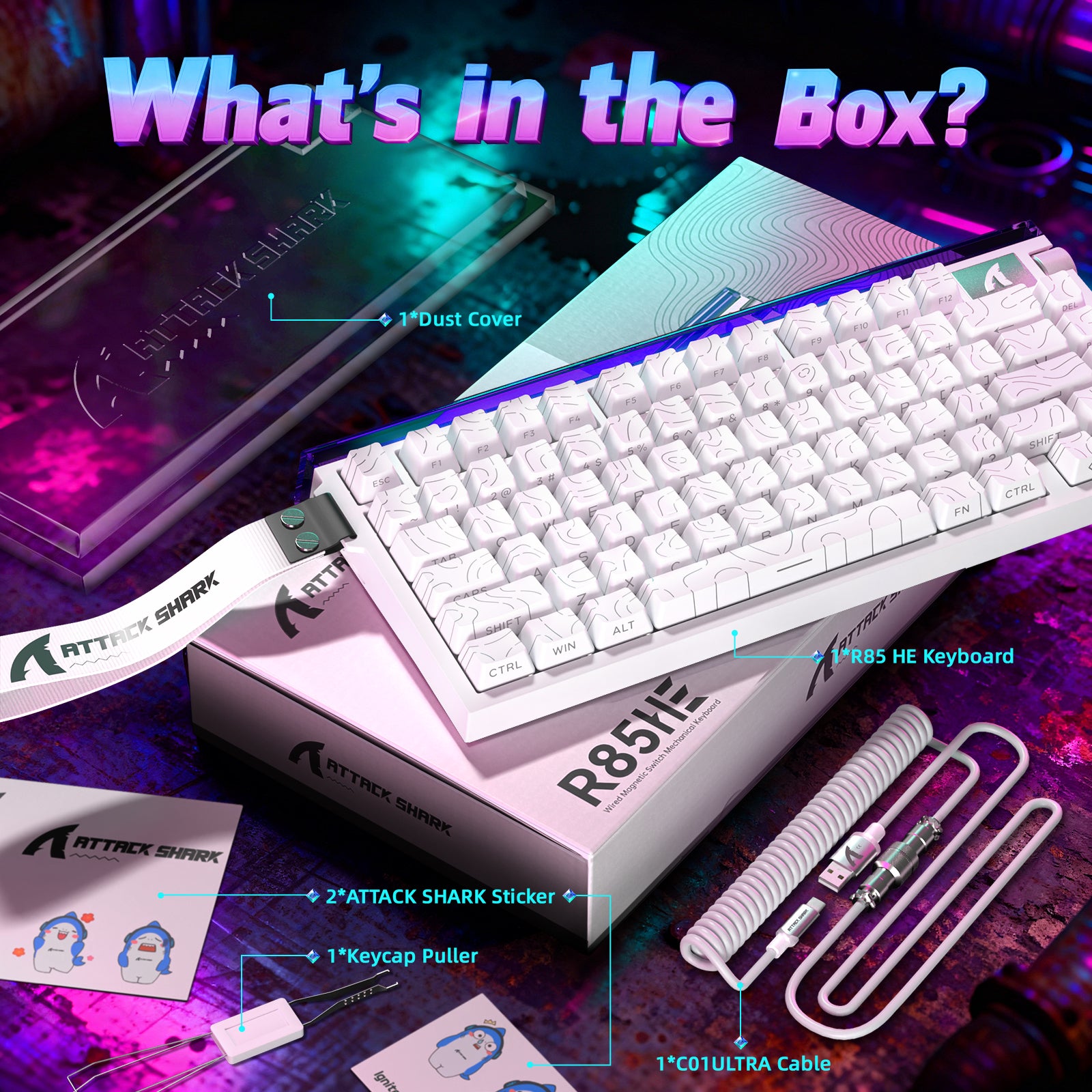 ATTACK SHARK R85 HE Rapid Trigger Keyboard with C01ULTRA LED Cable