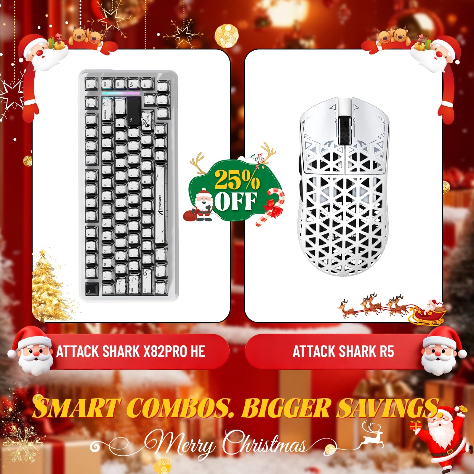 ATTACK SHARK X82PRO HE ラピッドトリガーキーボード + R5 カーボンファイバーワイヤレスゲーミングマウスバンドル