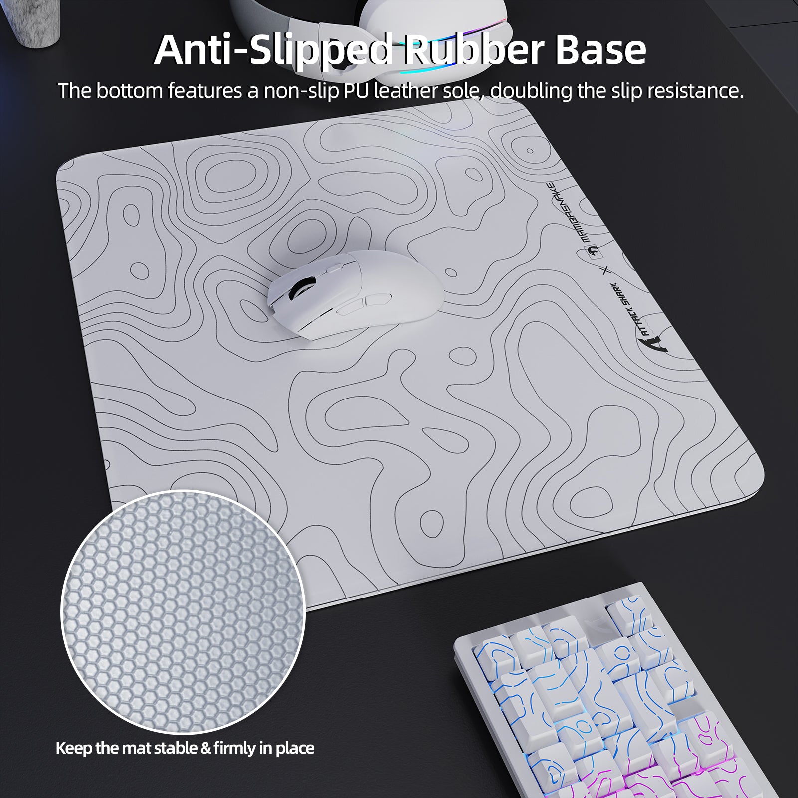 ATTACK SHARK CM05 mouse pad with anti-slip PU base, gaming setup