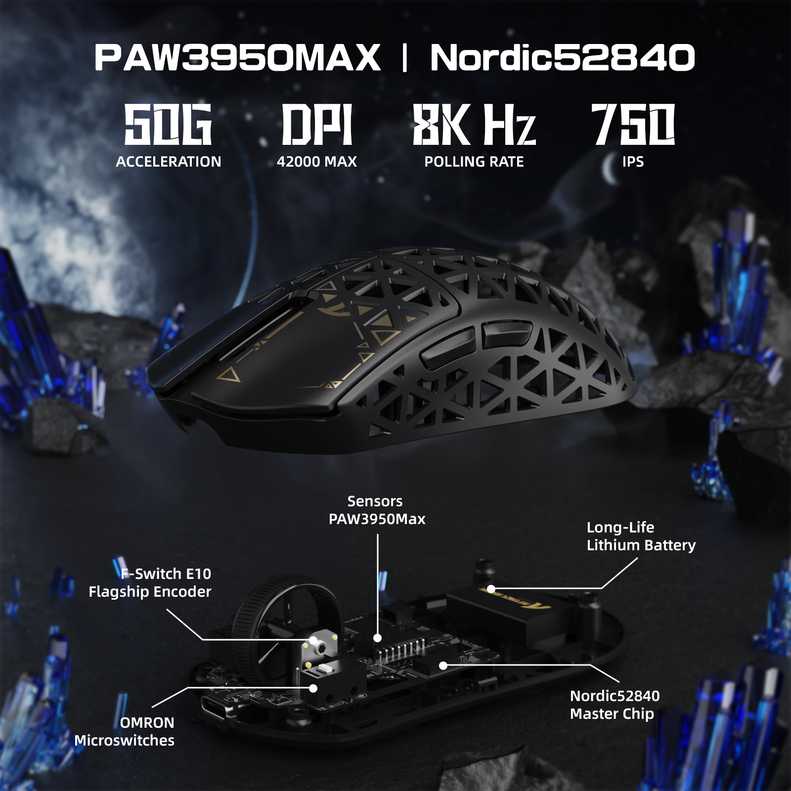 ATTACK SHARK R5 ウルトラカーボンファイバーワイヤレス 8K PAW3950MAX ゲーミングマウス