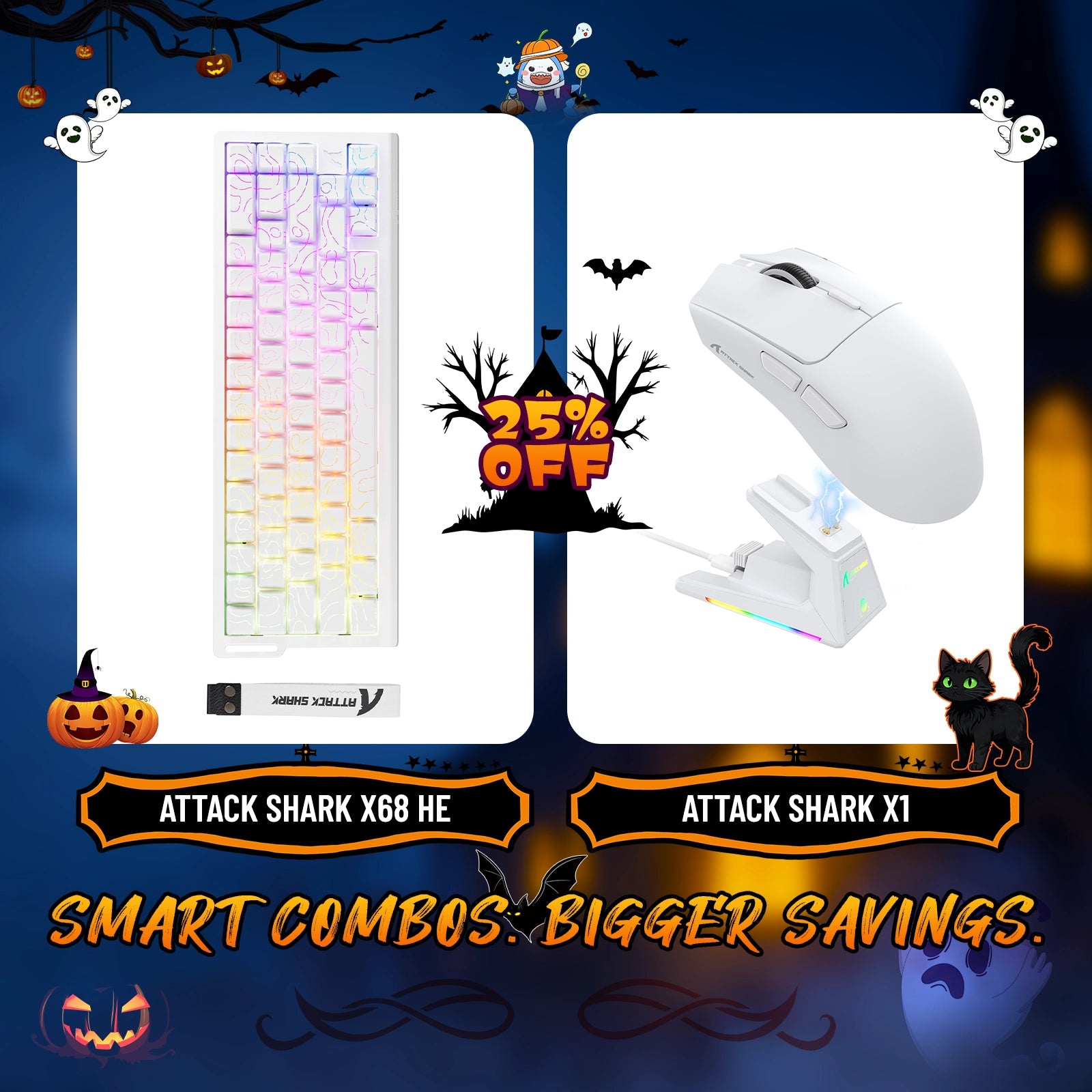 ATTACK SHARK X68HE ラピッドトリガーキーボード + X1 ワイヤレスゲーミングマウスバンドル