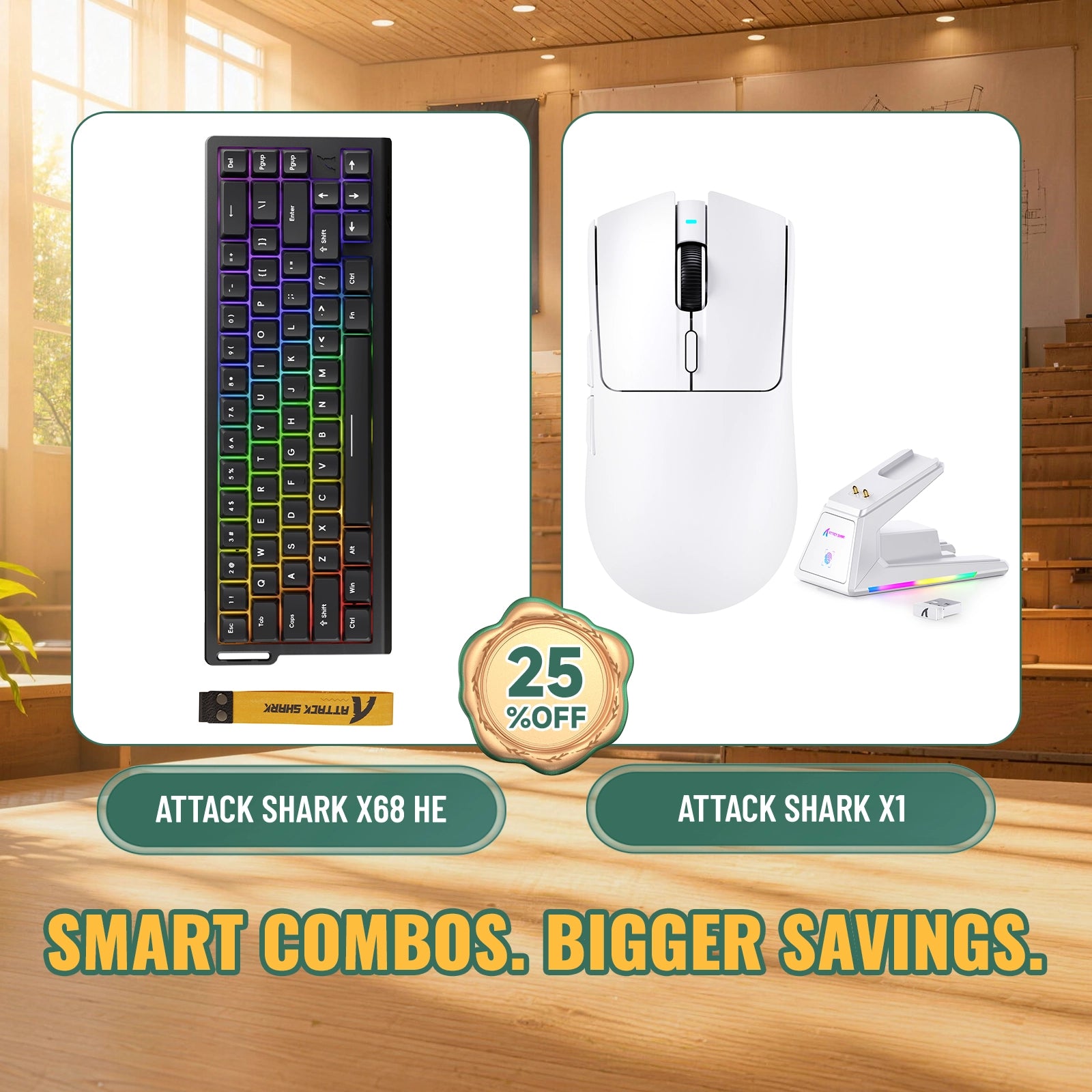 ATTACK SHARK X68HE ラピッドトリガーキーボード + X1 ワイヤレスゲーミングマウス バンドル