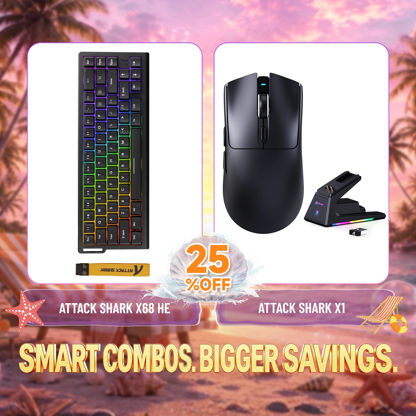 ATTACK SHARK X68HE ラピッドトリガーキーボード + X1 ワイヤレスゲーミングマウス バンドル