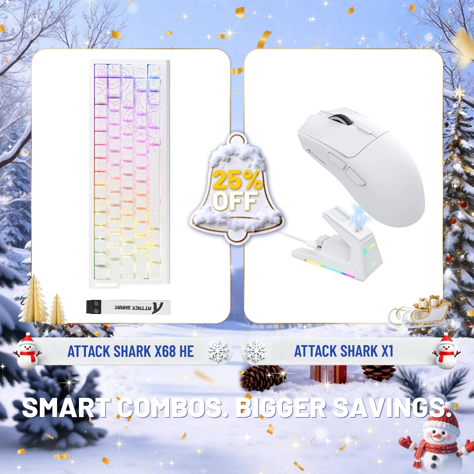 ATTACK SHARK X68HE ラピッドトリガーキーボード + X1 ワイヤレスゲーミングマウスバンドル