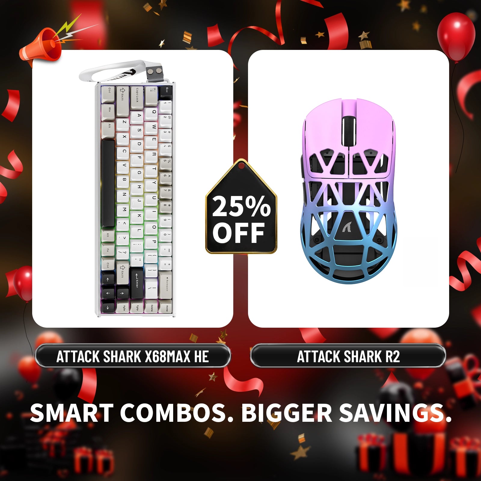 ATTACK SHARK X68MAX HE ラピッドトリガー アルミニウムキーボード + R2 マグネシウム合金ワイヤレスゲーミングマウスバンドル