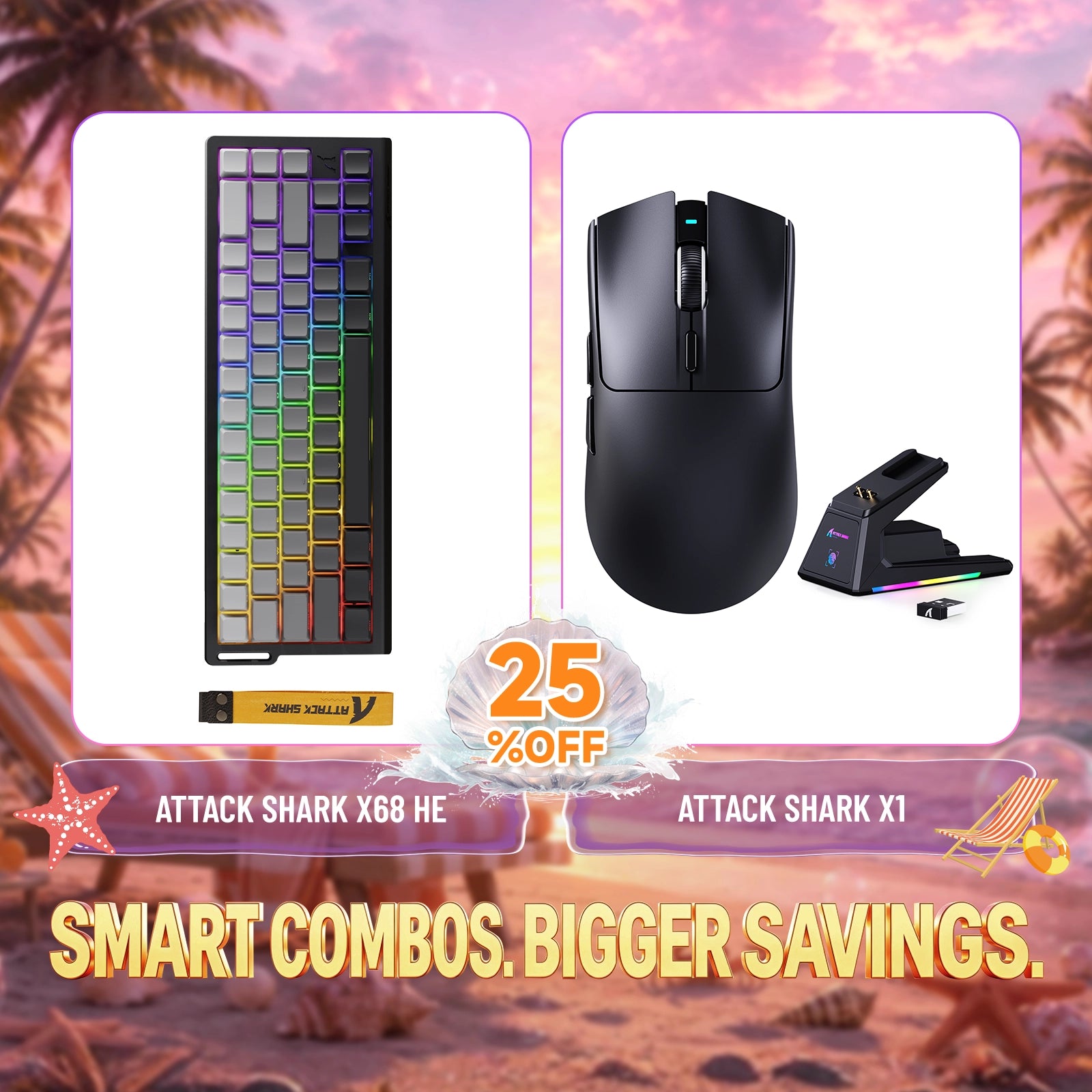 ATTACK SHARK X68HE ラピッドトリガーキーボード + X1 ワイヤレスゲーミングマウス バンドル